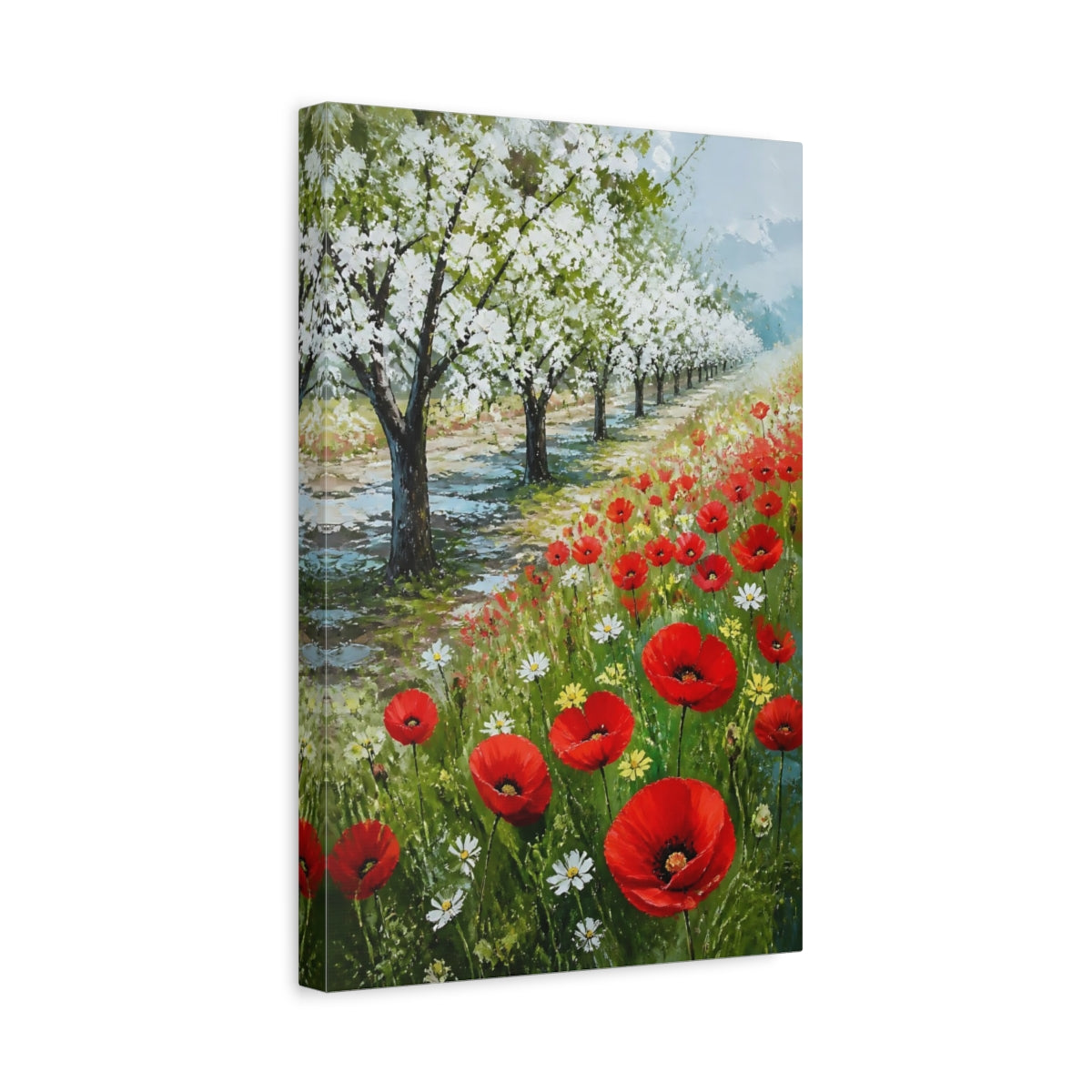 Side Mockup 4. Poppy Flowers In Orchard shown as canvas print