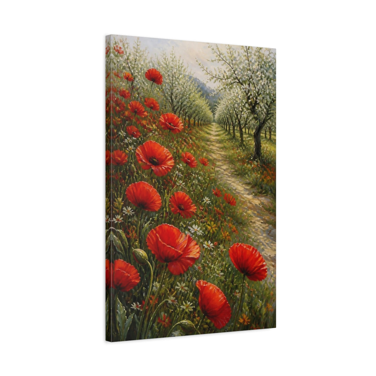 Side Mockup 2. Poppy Flowers In Orchard shown as canvas print