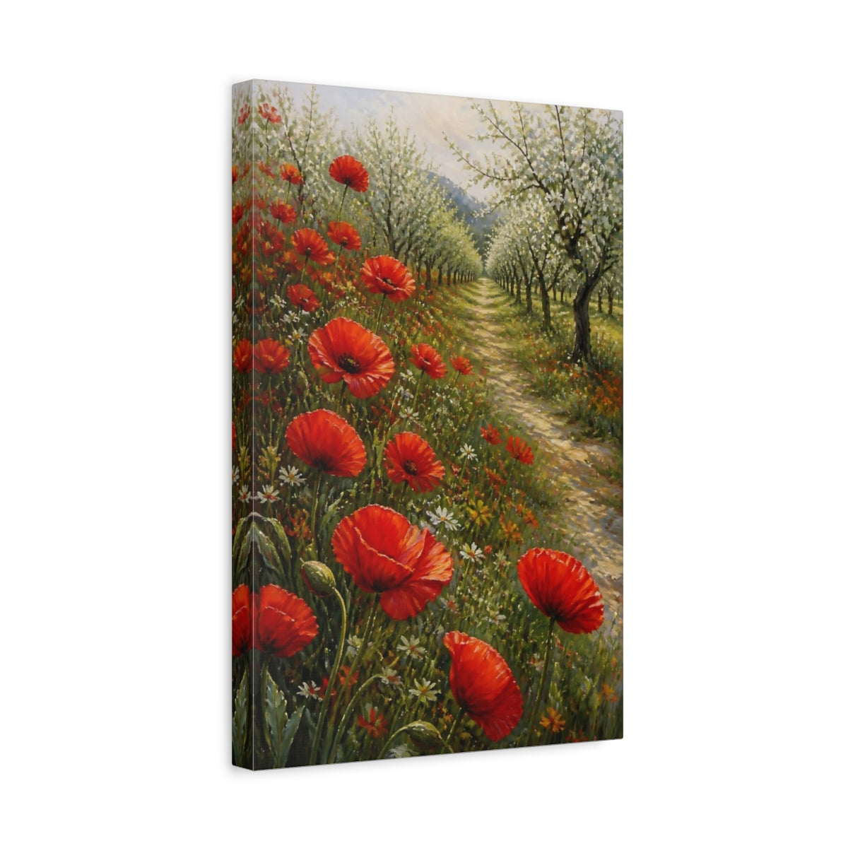 Side Mockup 4. Poppy Flowers In Orchard shown as canvas print
