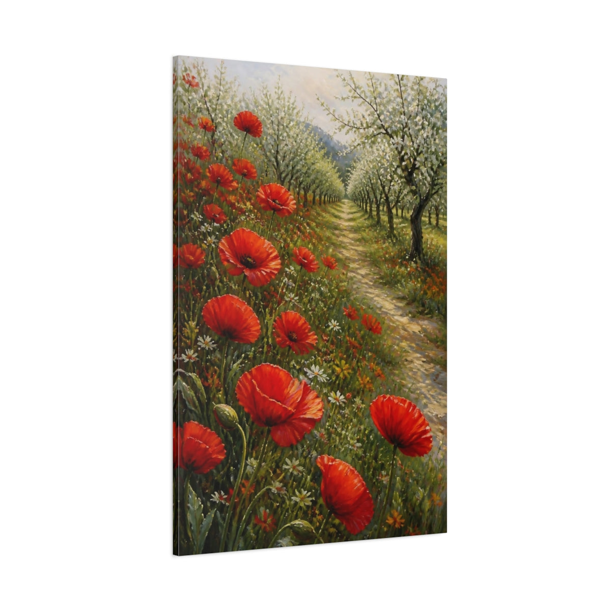 Side Mockup 1. Poppy Flowers In Orchard shown as canvas print
