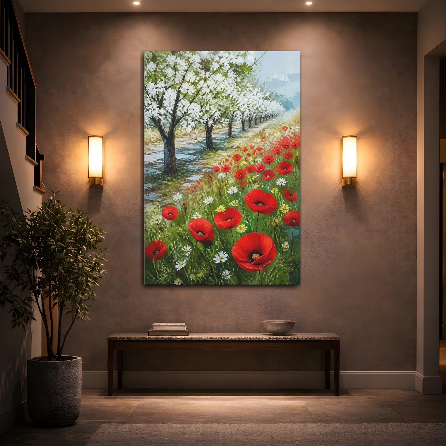 Mockup 2. Poppy Flowers In Orchard shown as canvas print
