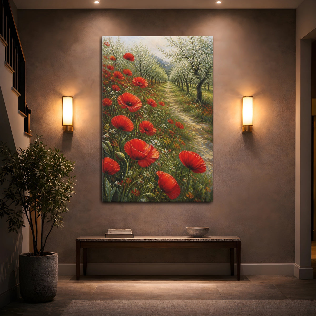 Mockup 2. Poppy Flowers In Orchard shown as canvas print