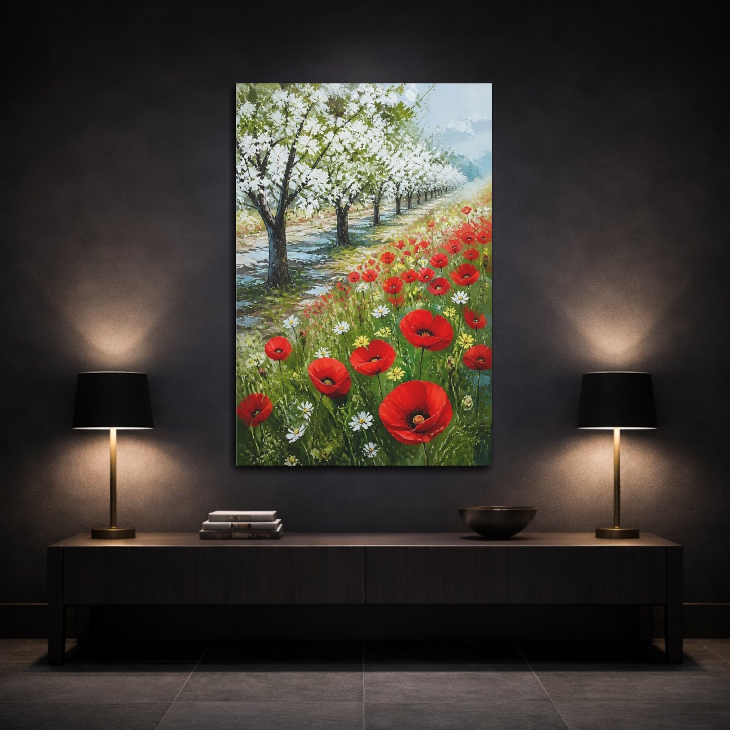 Mockup 3. Poppy Flowers In Orchard shown as canvas print