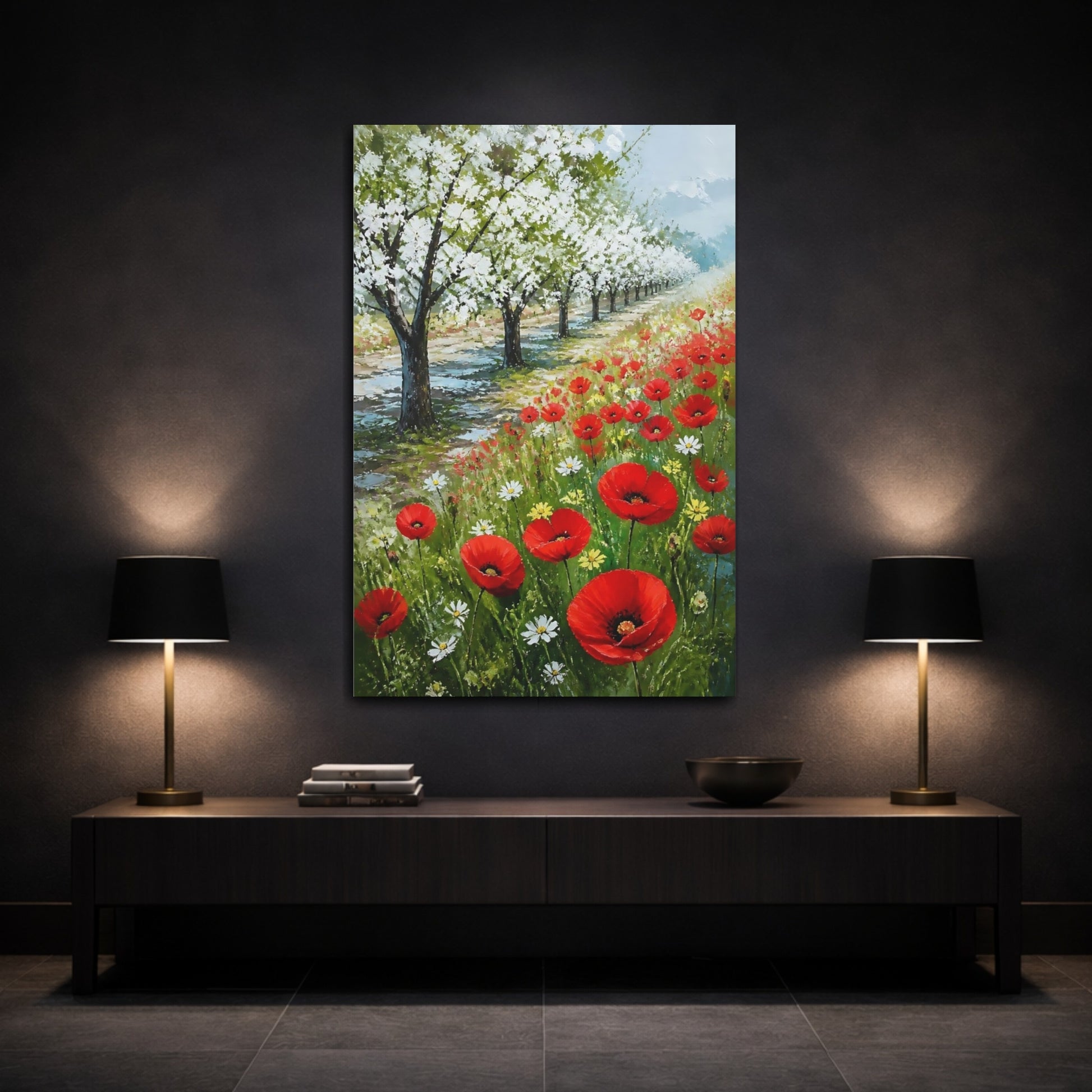 Mockup 3. Poppy Flowers In Orchard shown as canvas print