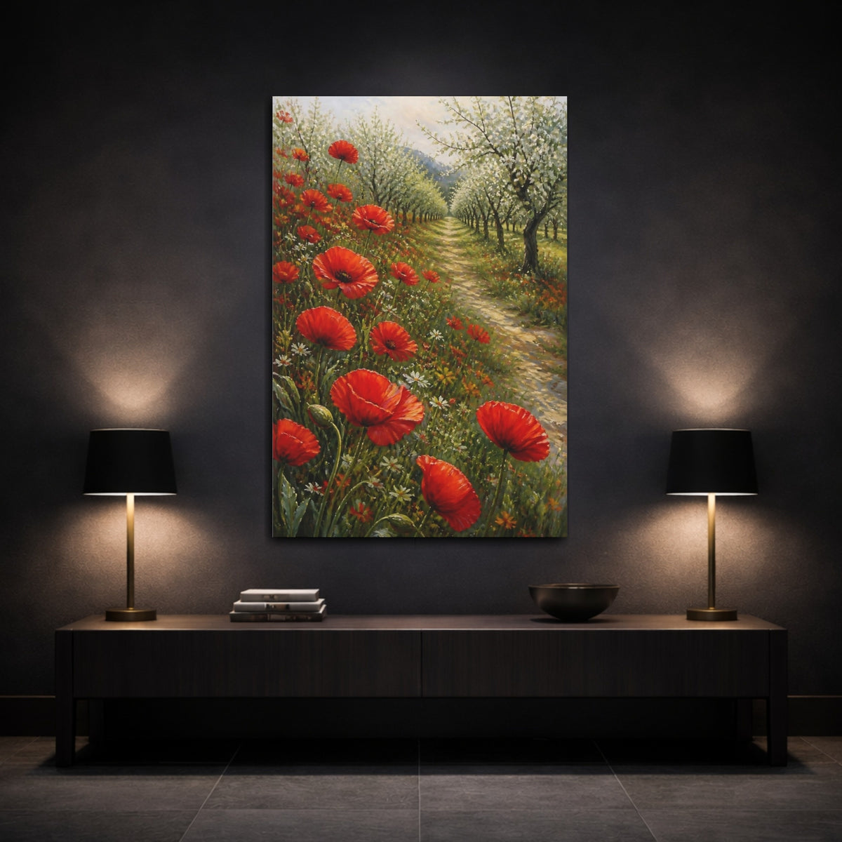 Mockup 3. Poppy Flowers In Orchard shown as canvas print