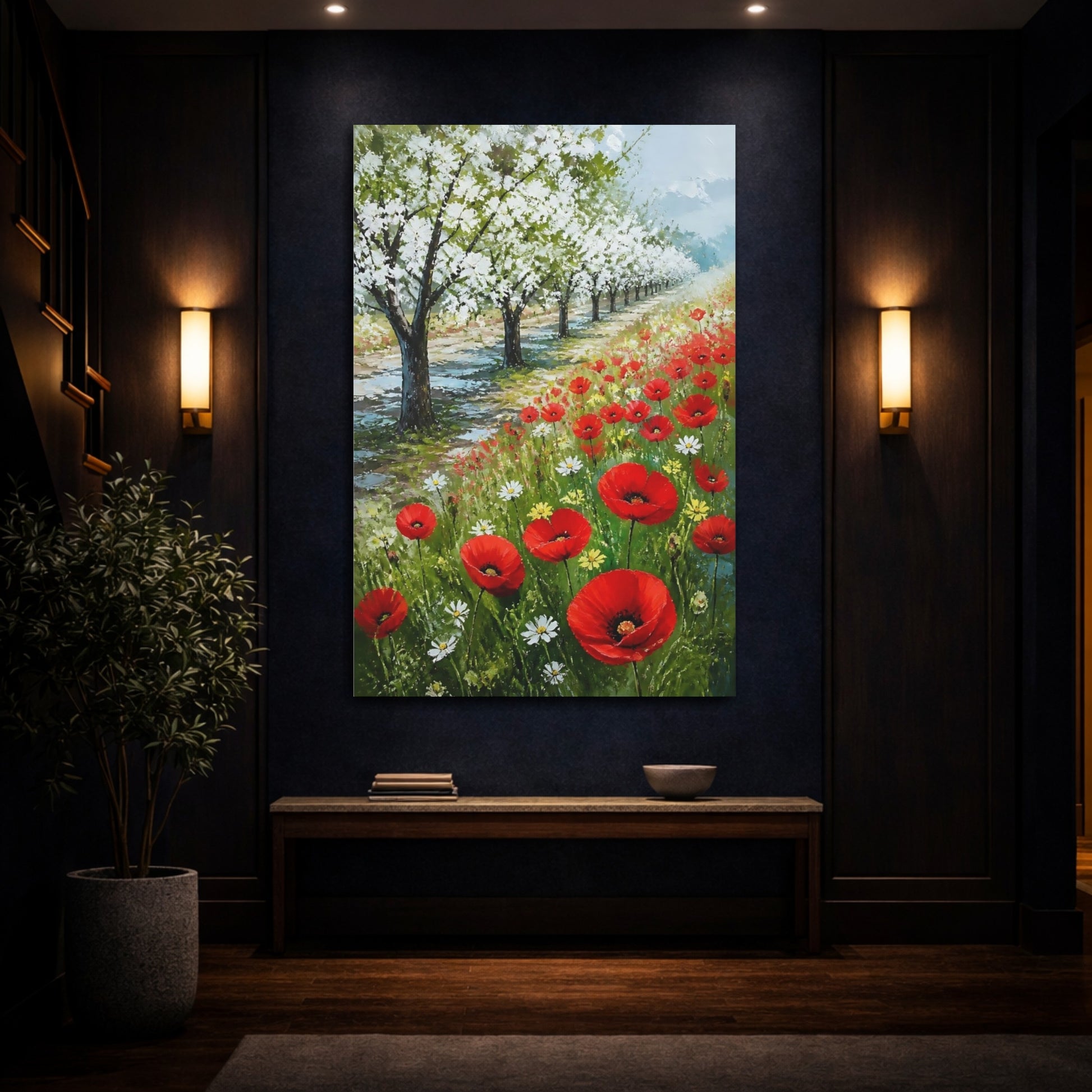 Mockup 4. Poppy Flowers In Orchard shown as canvas print