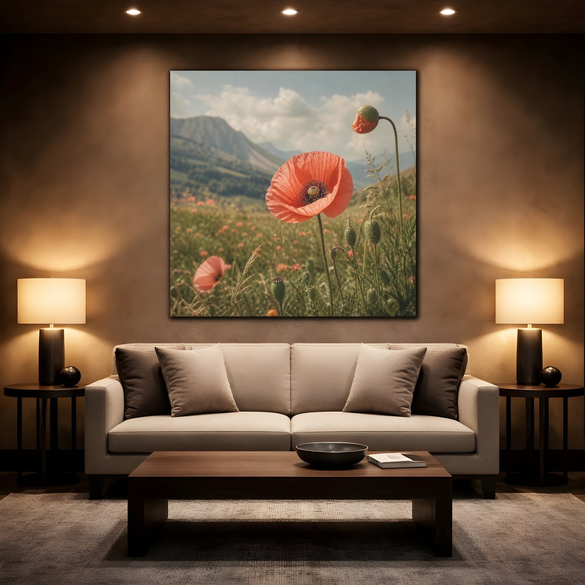 Mockup 2. Poppy In Mountain Meadow shown as canvas print