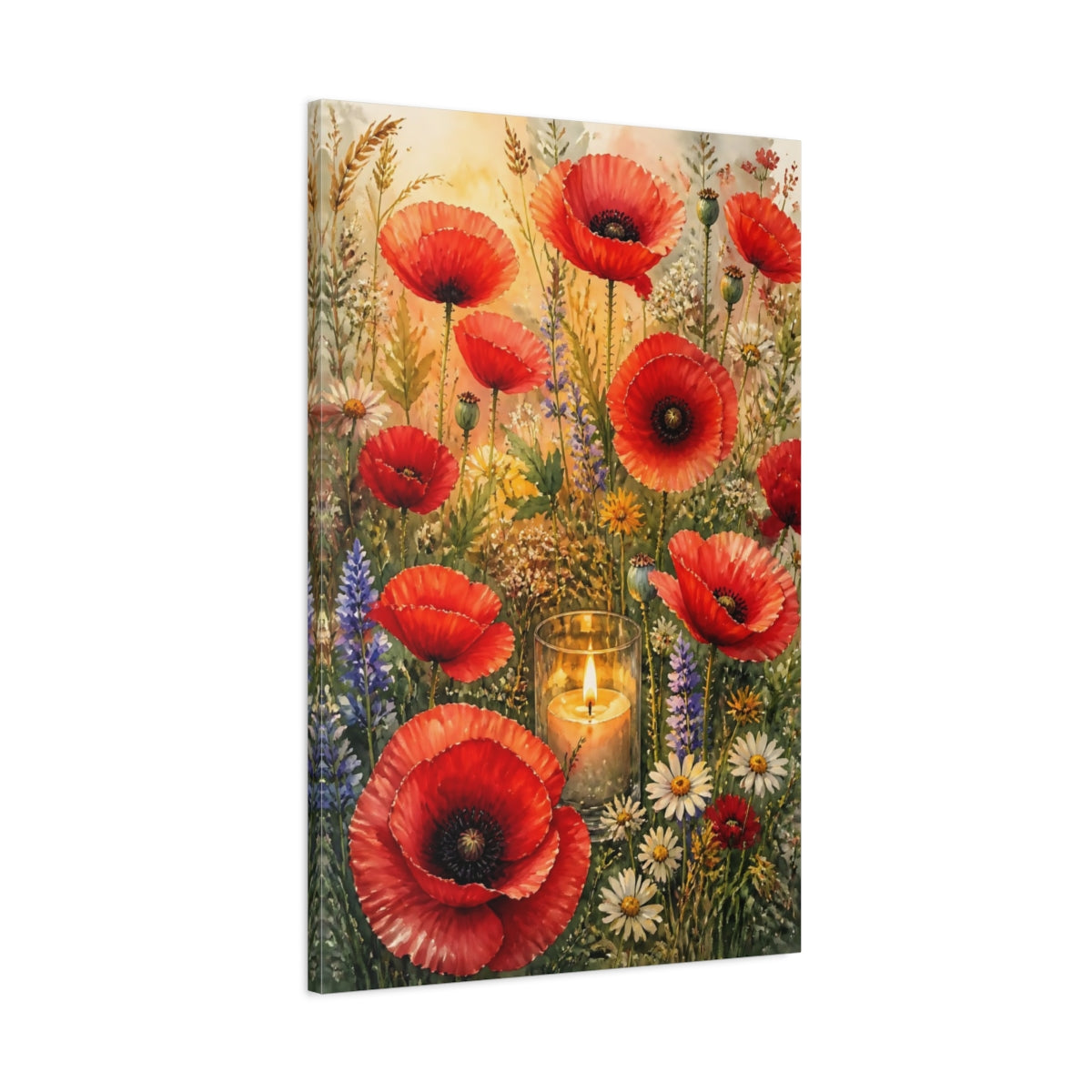 Main Mockup. Poppy Meadow Flowers shown as canvas print
