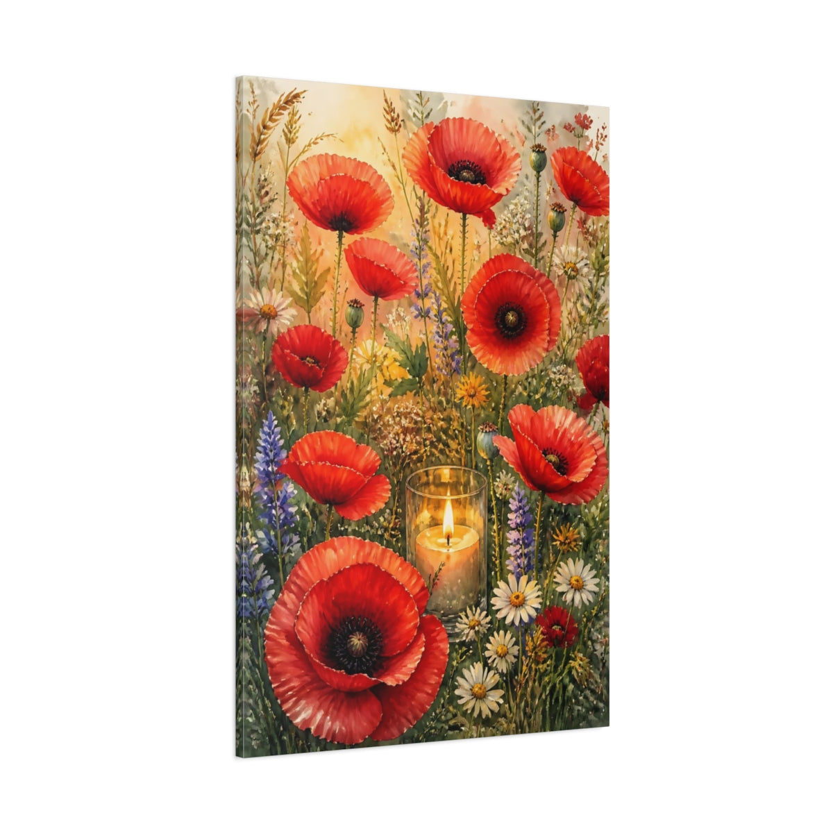 Side Mockup 1. Poppy Meadow Flowers shown as canvas print