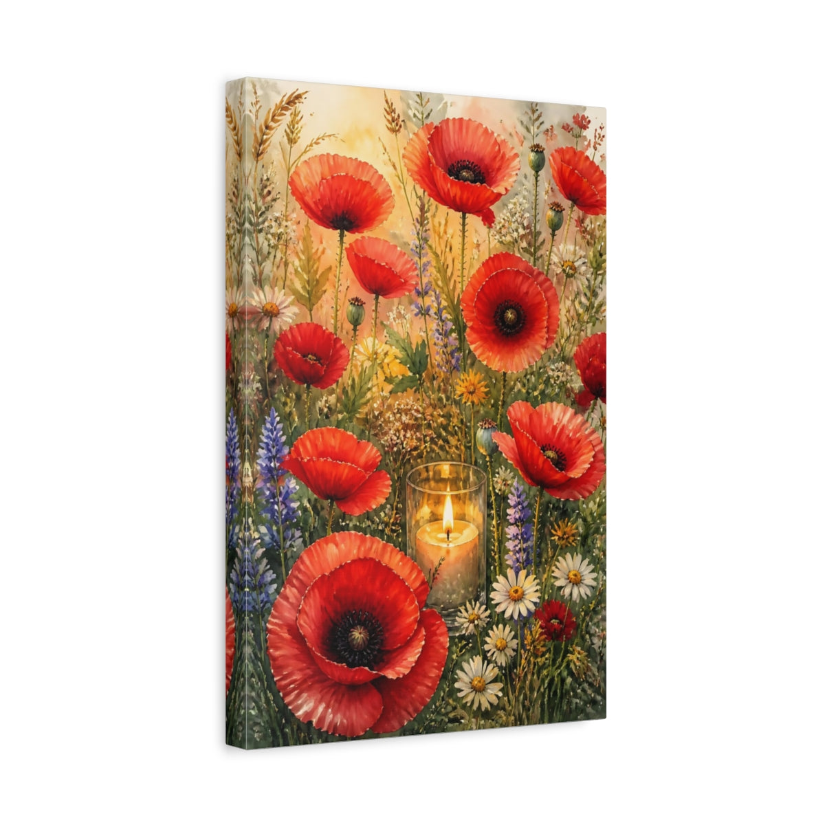 Side Mockup 4. Poppy Meadow Flowers shown as canvas print
