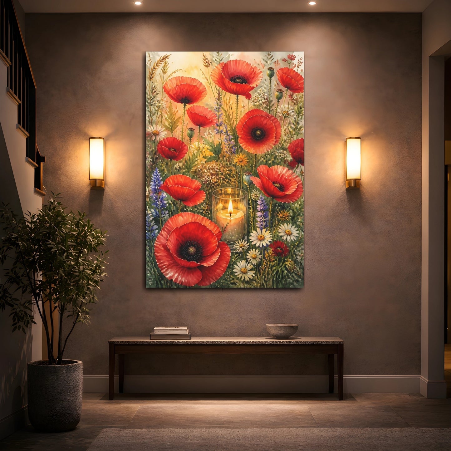 Mockup 2. Poppy Meadow Flowers shown as canvas print