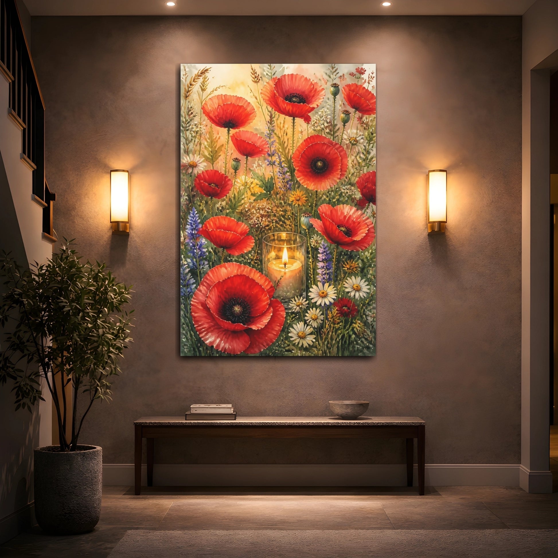 Mockup 2. Poppy Meadow Flowers shown as canvas print