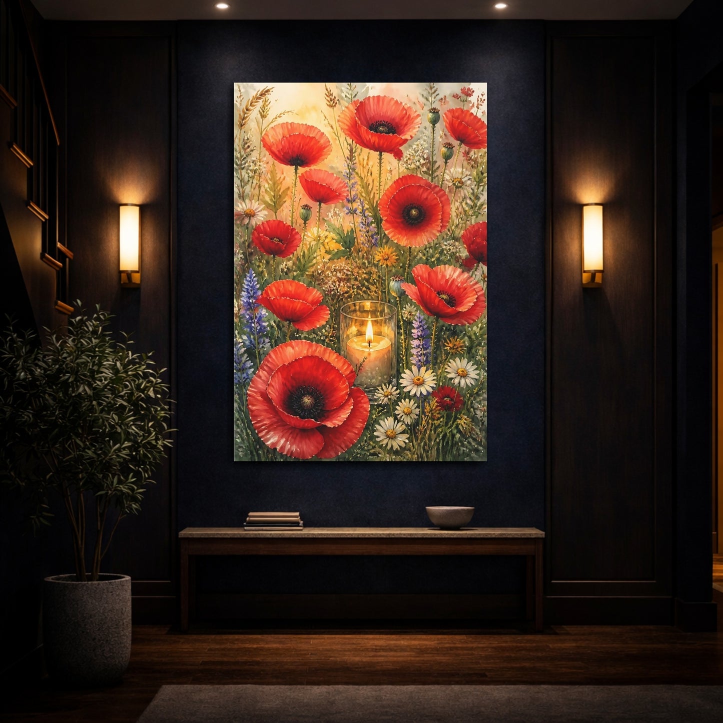 Mockup 4. Poppy Meadow Flowers shown as canvas print