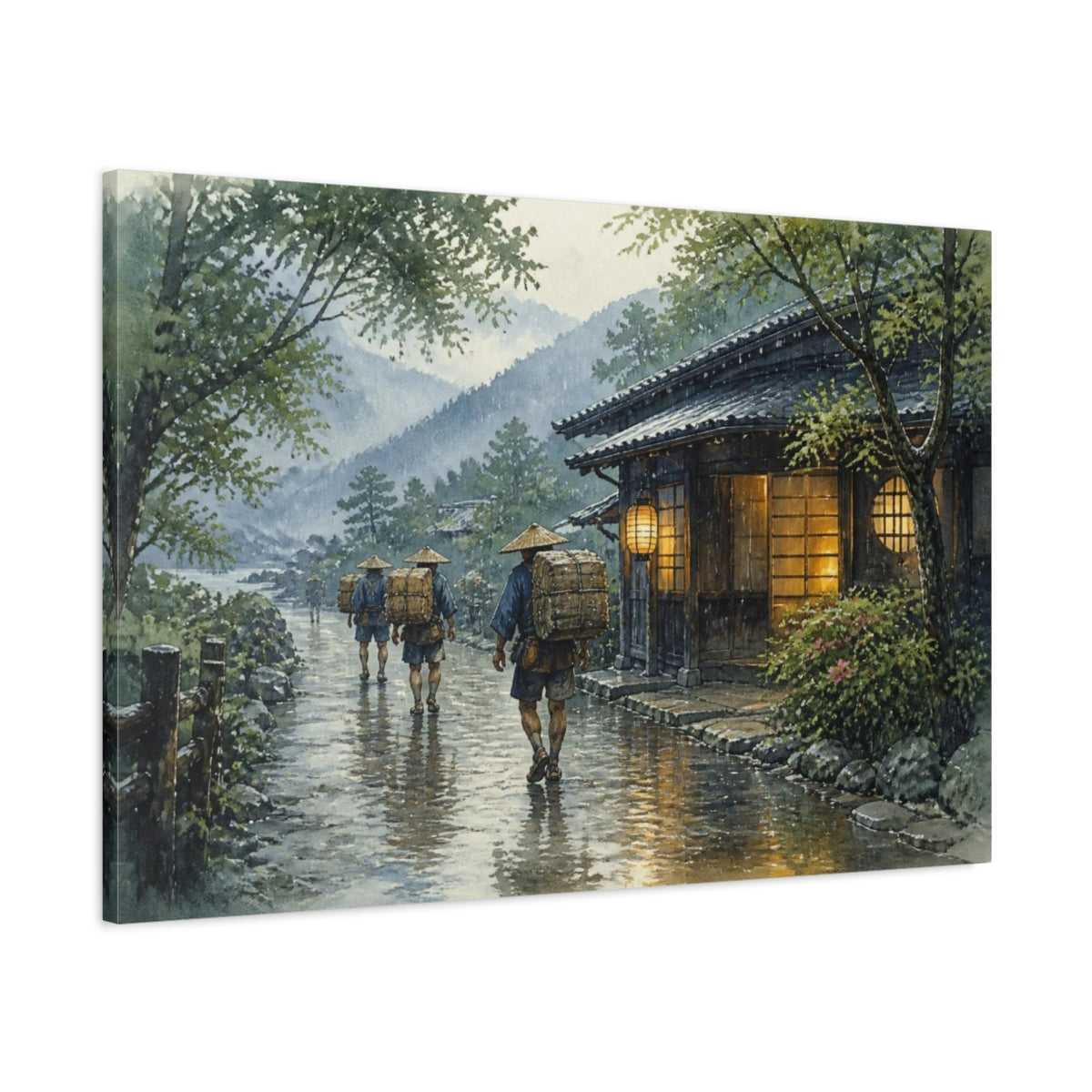 Main Mockup. Porters On Rainy Road shown as canvas print