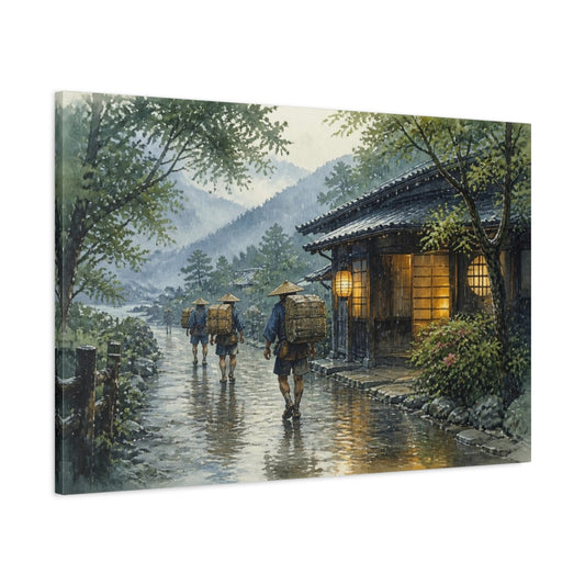 Main Mockup. Porters On Rainy Road shown as canvas print