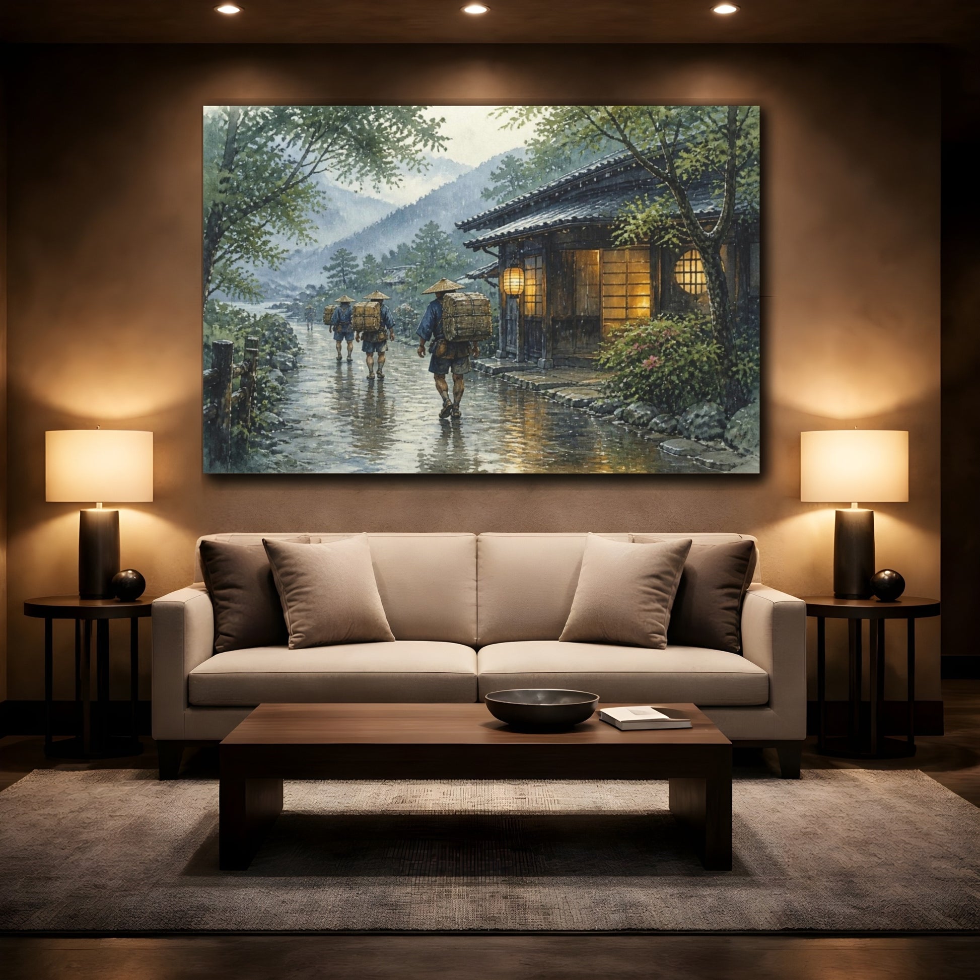 Mockup 2. Porters On Rainy Road shown as canvas print