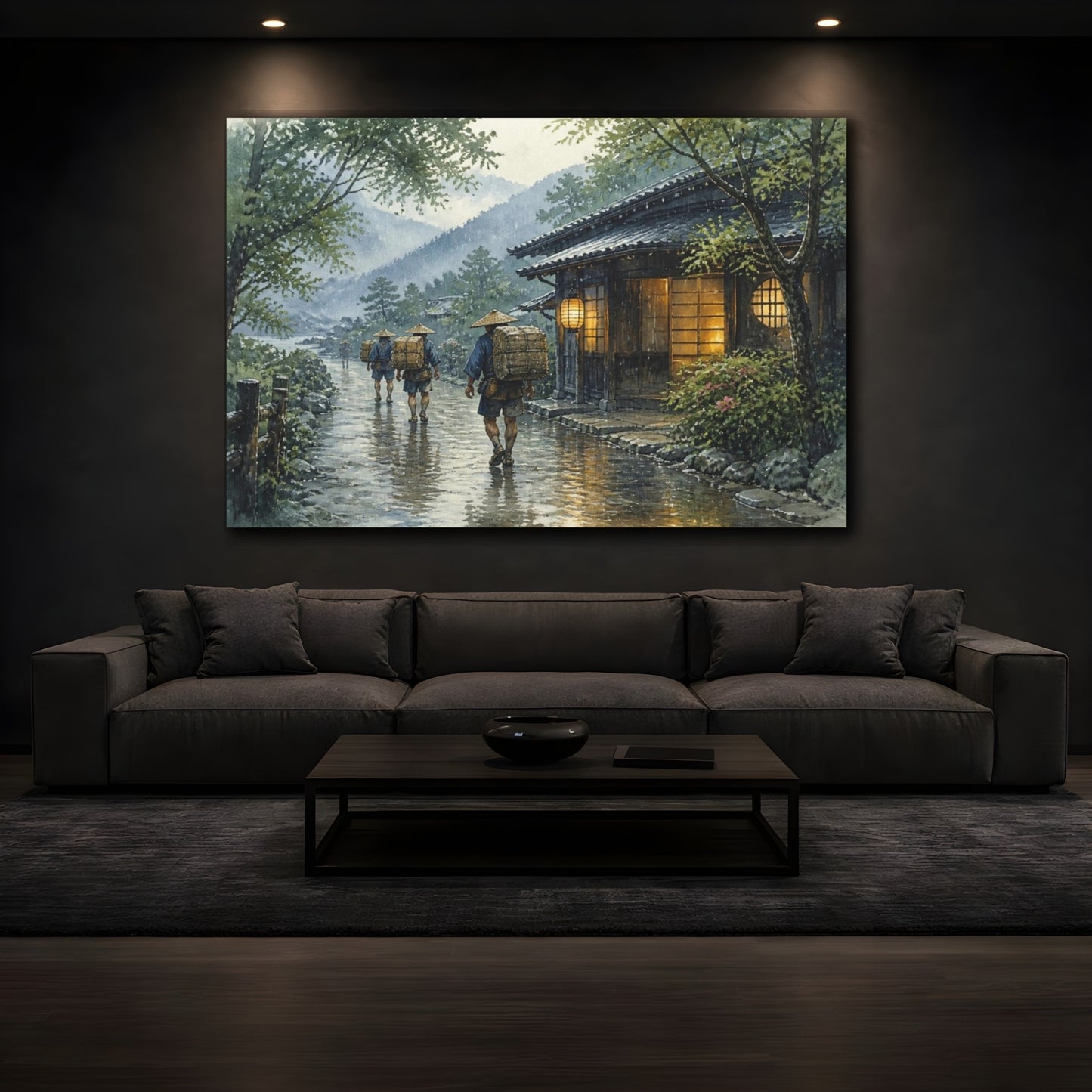 Mockup 3. Porters On Rainy Road shown as canvas print