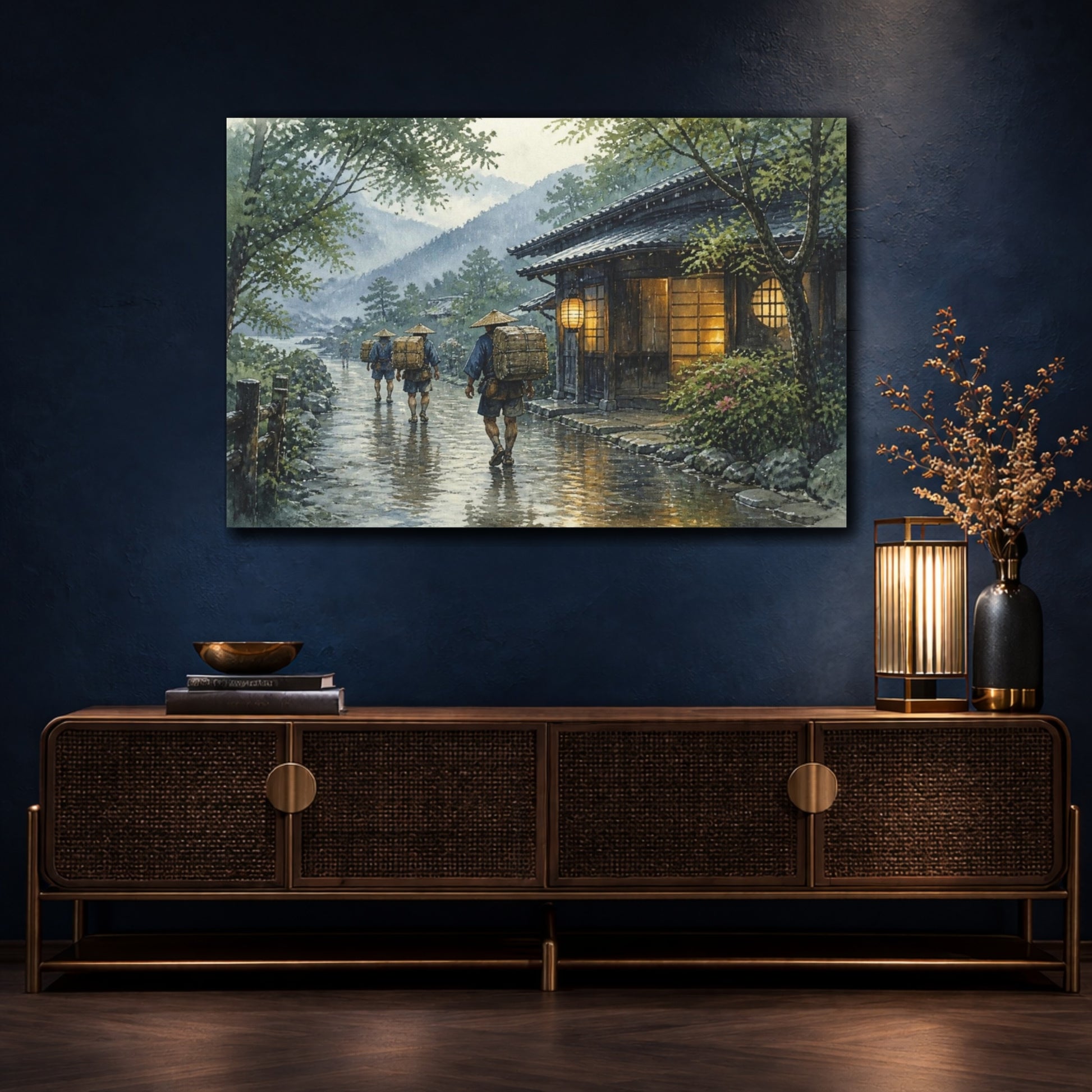 Mockup 4. Porters On Rainy Road shown as canvas print