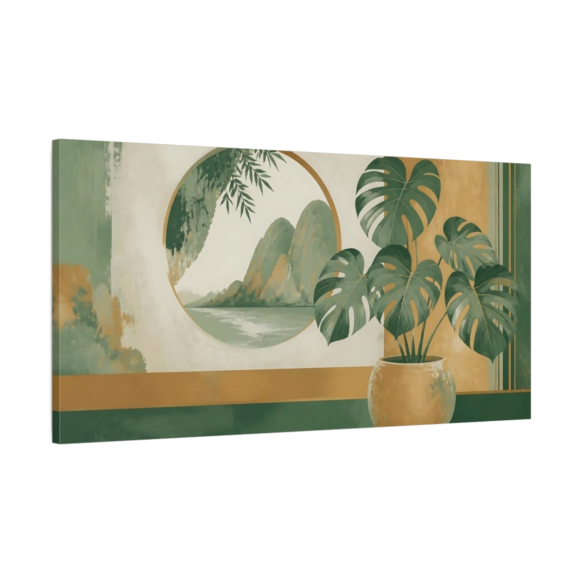 Main Mockup. Potted Monstera Window View shown as canvas print