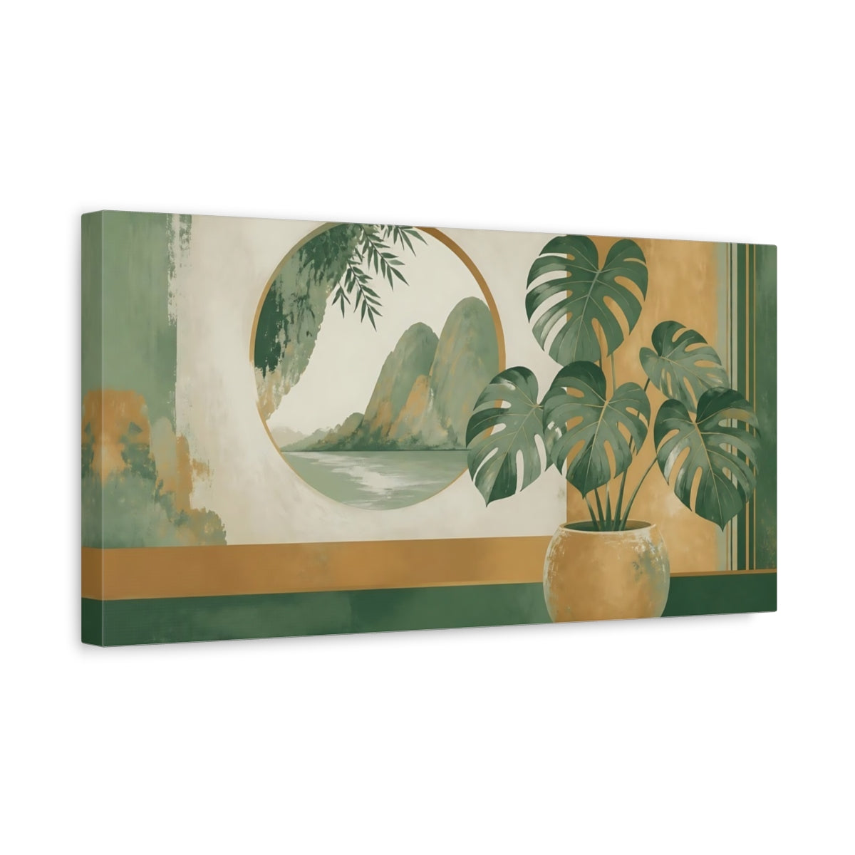 Side Mockup 3. Potted Monstera Window View shown as canvas print