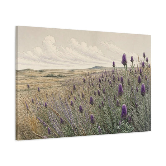 Prairie Clover Nature Meadow Canvas Print – Living Room, Above Sofa, Muted Purple, Sage, Wheat - YesArtYes