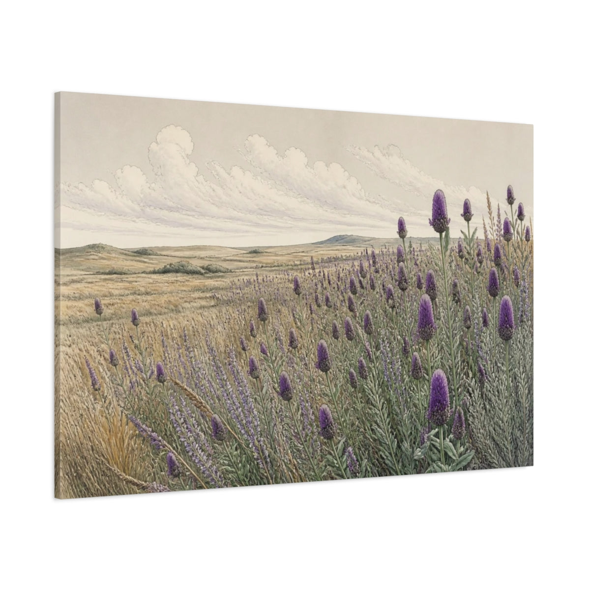 Side Mockup 1. Prairie Clover Nature Meadow shown as canvas print