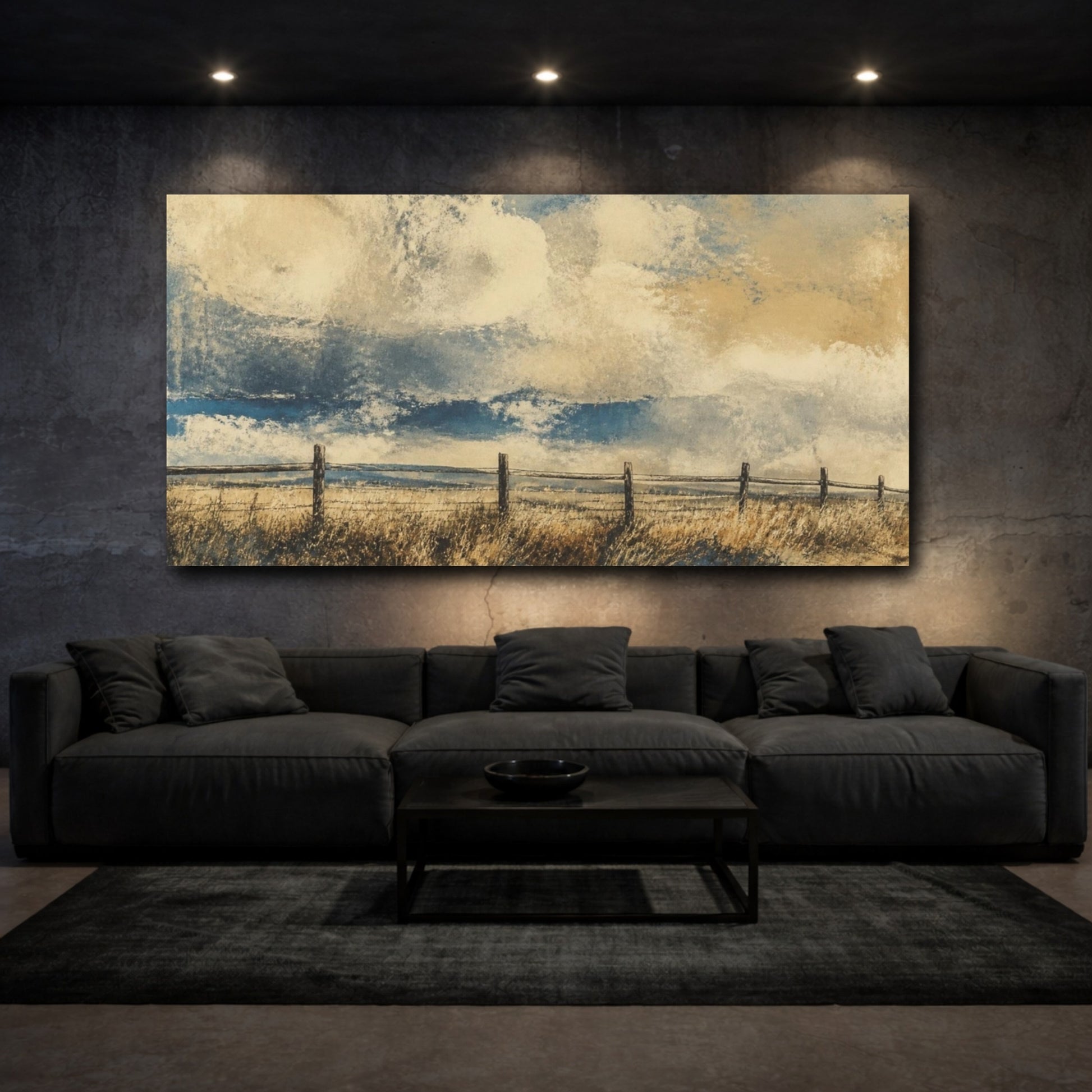 Mockup 3. Prairie Fence Under Clouds shown as canvas print