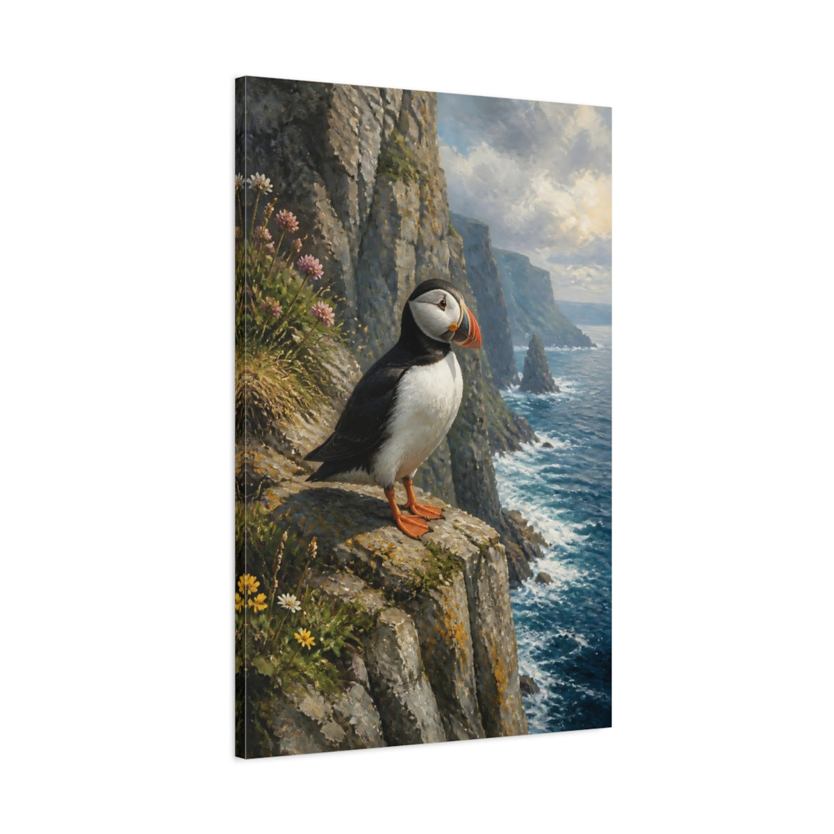 Main Mockup. Puffin And Coastal Animals shown as canvas print