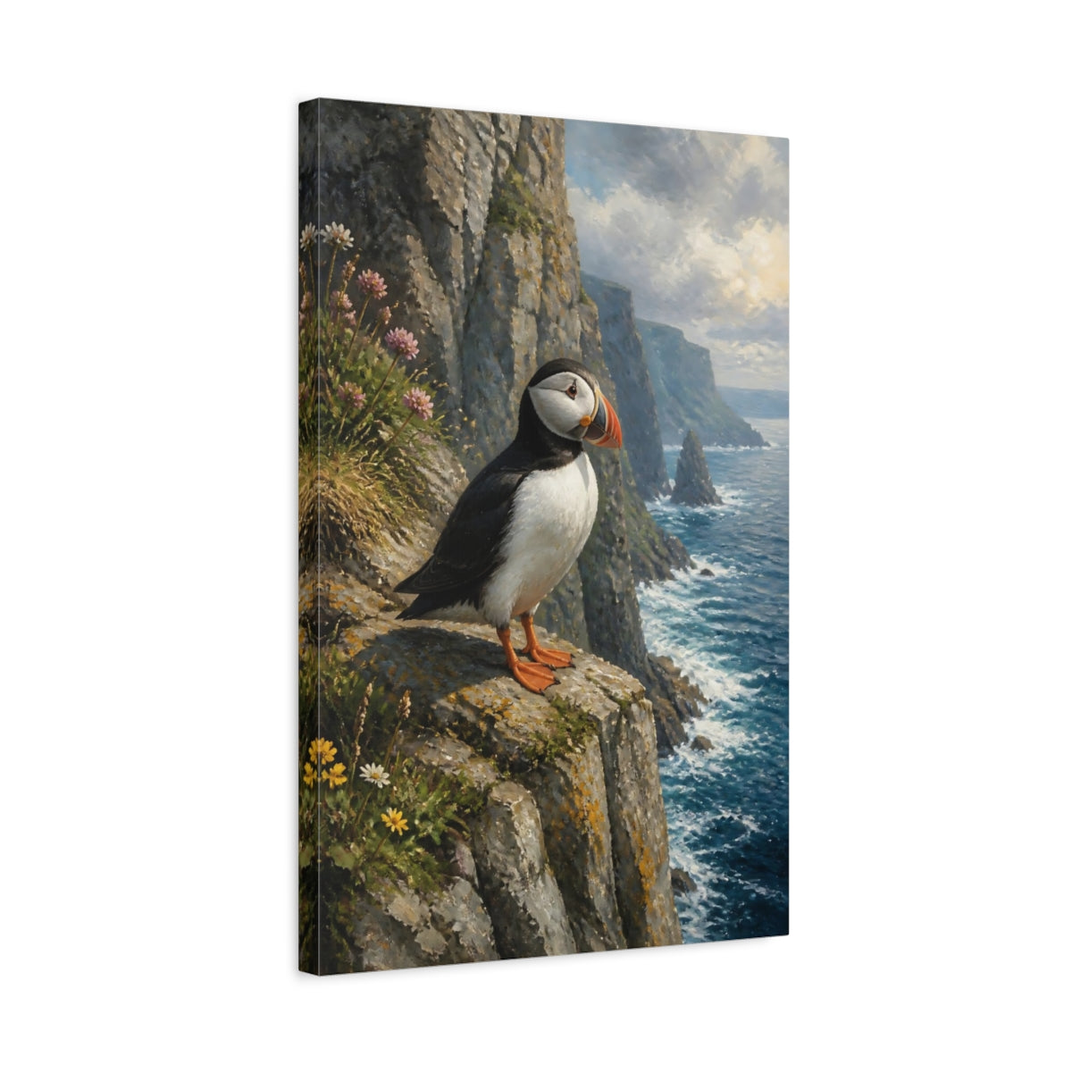 Side Mockup 3. Puffin And Coastal Animals shown as canvas print