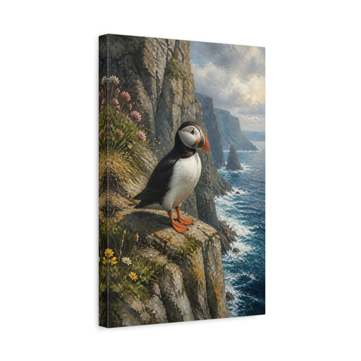 Side Mockup 4. Puffin And Coastal Animals shown as canvas print