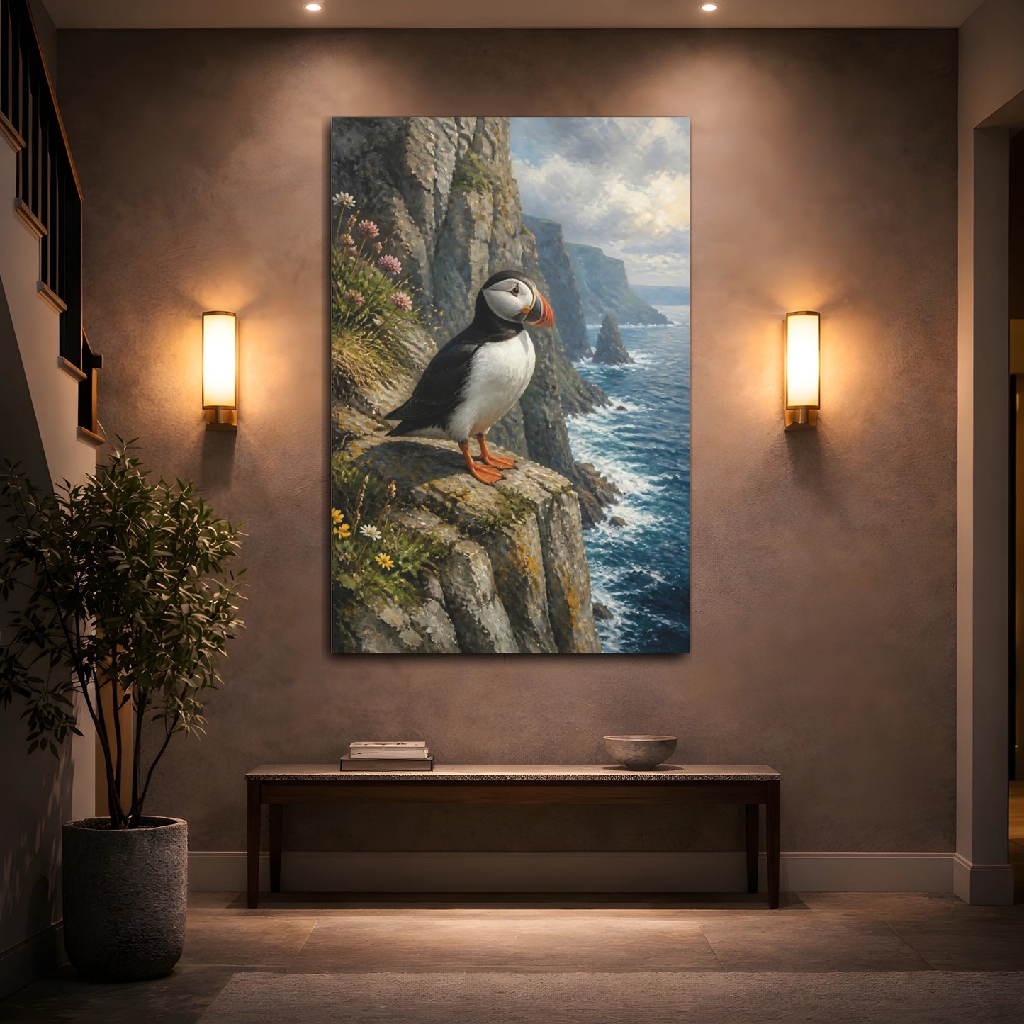 Mockup 2. Puffin And Coastal Animals shown as canvas print