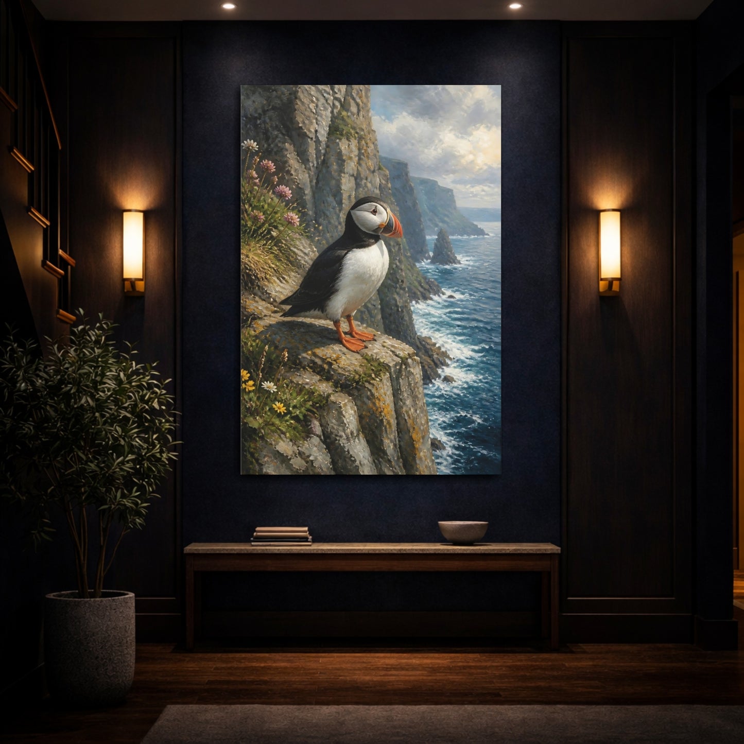 Mockup 4. Puffin And Coastal Animals shown as canvas print