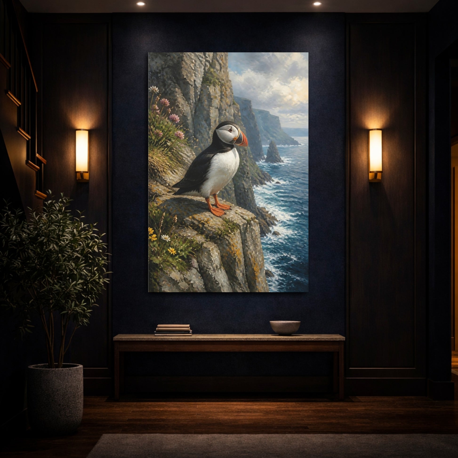 Mockup 4. Puffin And Coastal Animals shown as canvas print