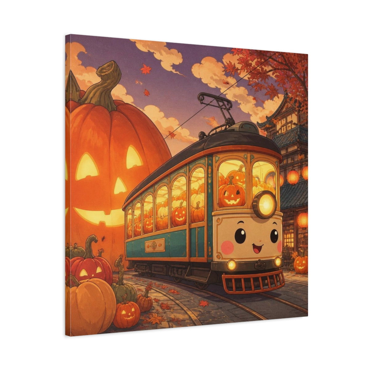 Side Mockup 3. Pumpkin Tram For Kids shown as canvas print