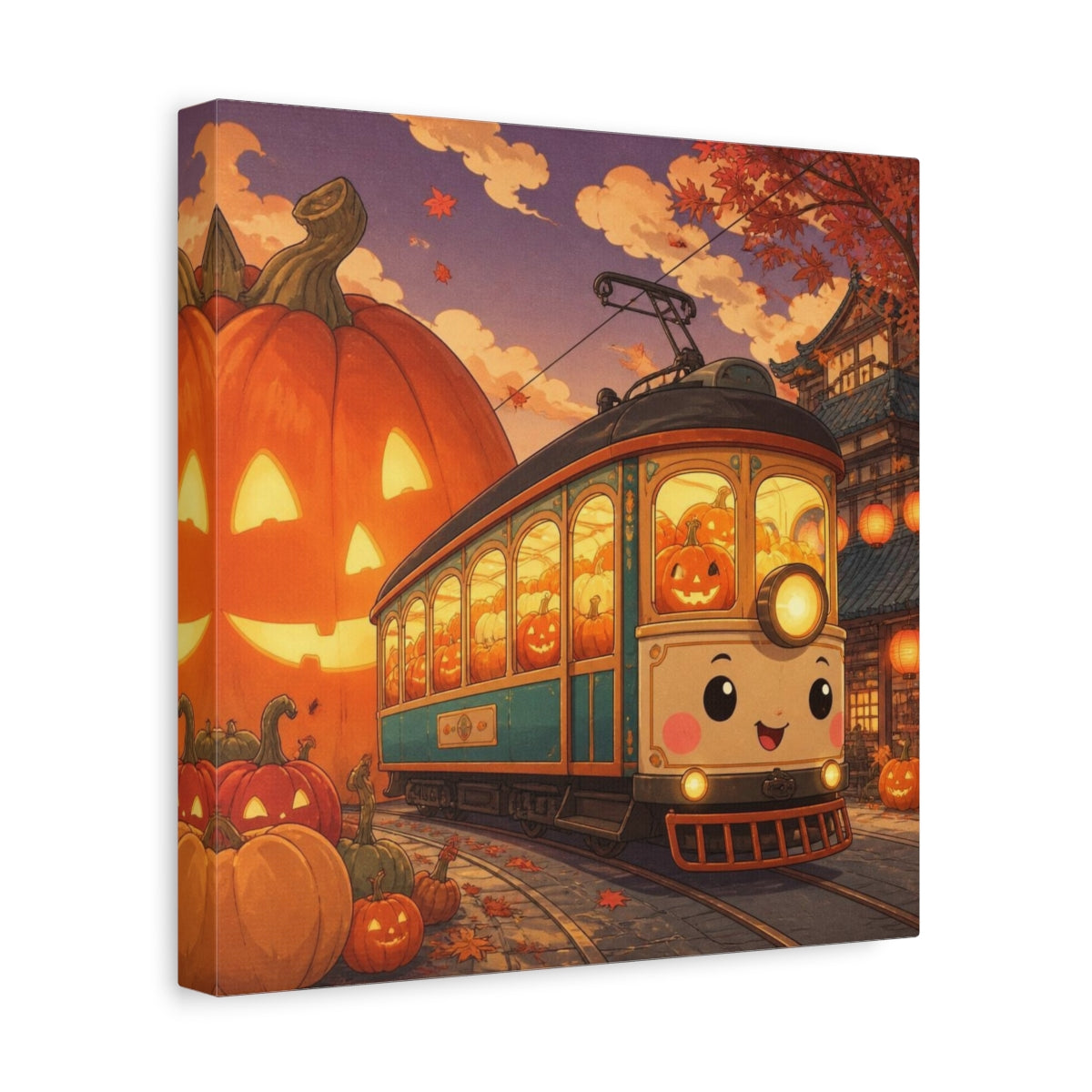Side Mockup 8. Pumpkin Tram For Kids shown as canvas print