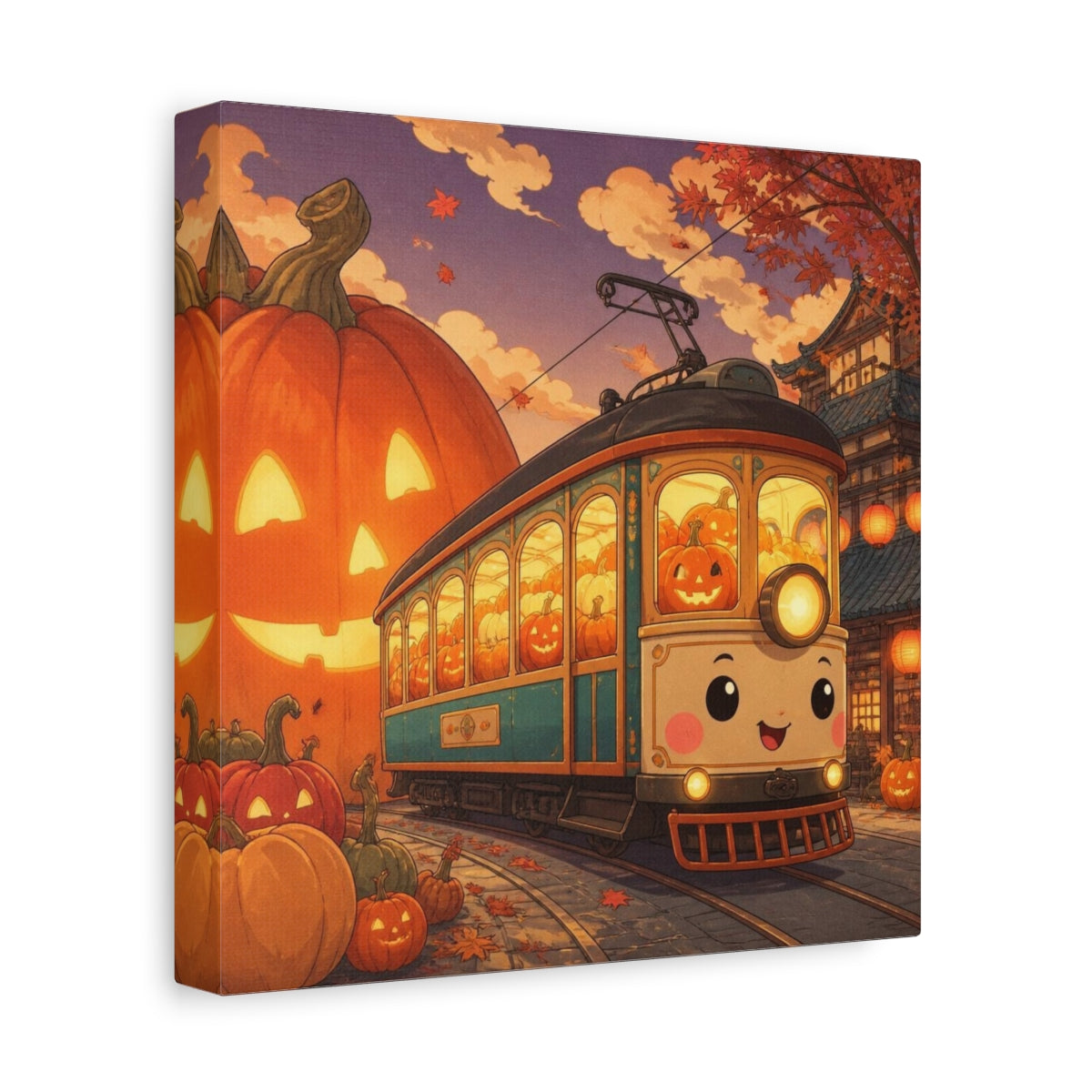Side Mockup 9. Pumpkin Tram For Kids shown as canvas print