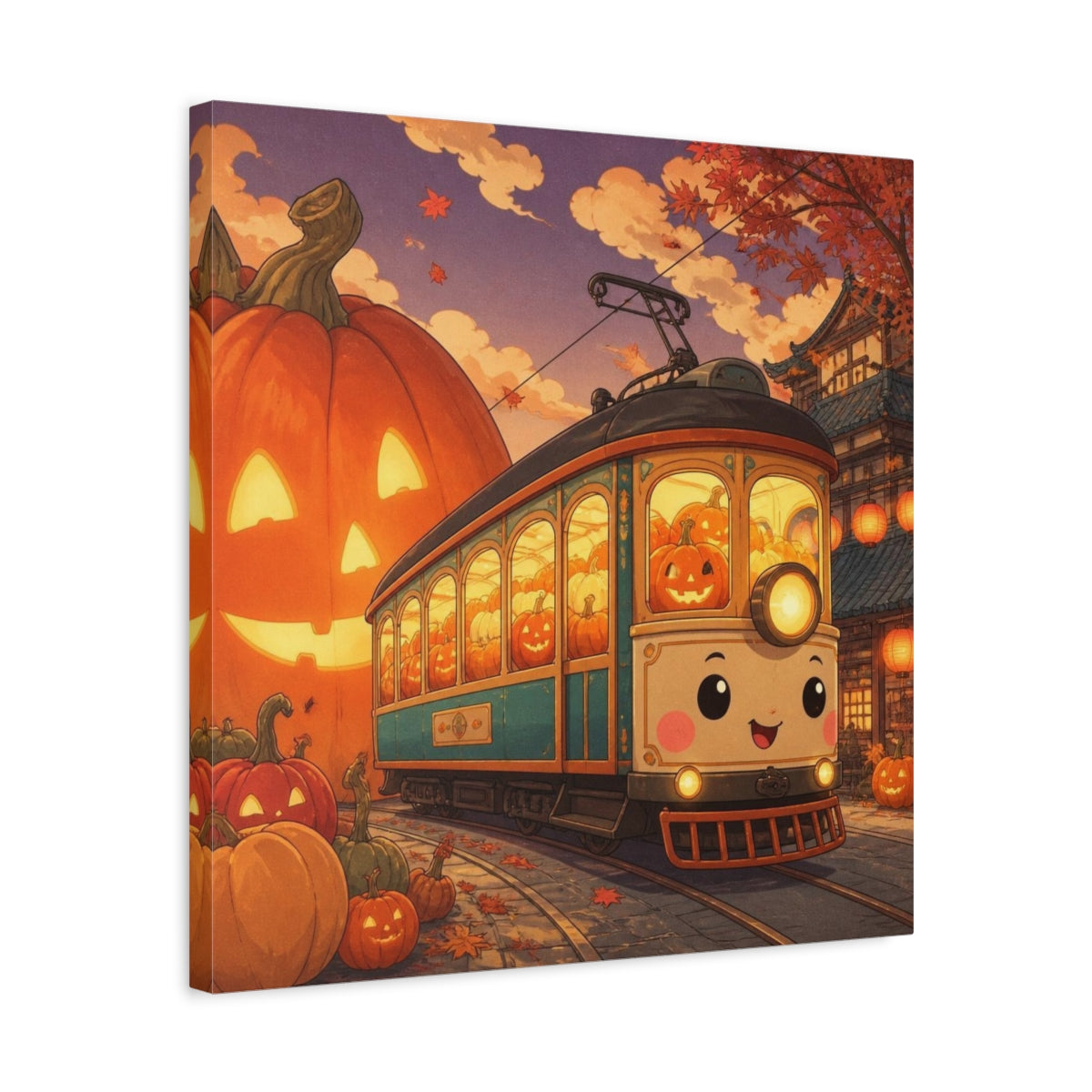 Side Mockup 5. Pumpkin Tram For Kids shown as canvas print