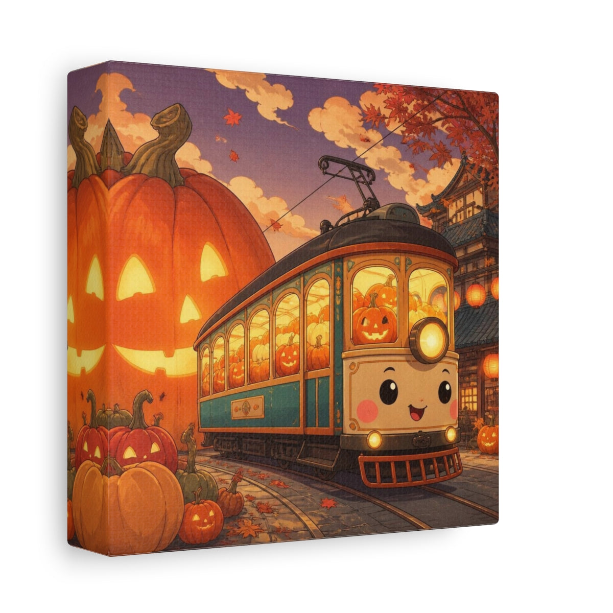 Side Mockup 2. Pumpkin Tram For Kids shown as canvas print
