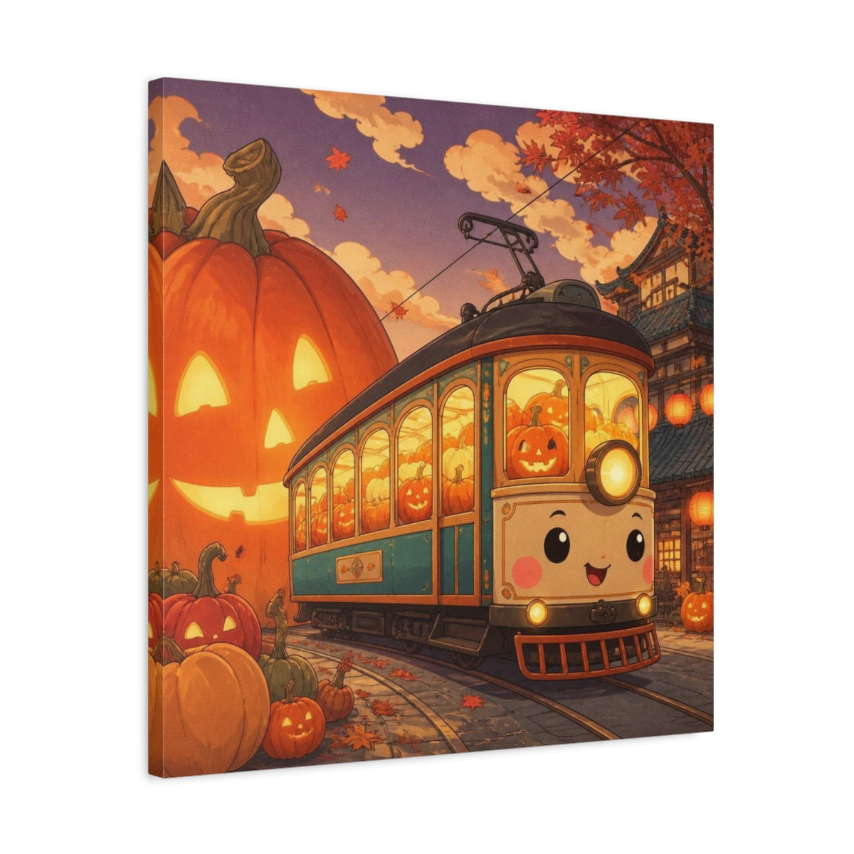 Side Mockup 4. Pumpkin Tram For Kids shown as canvas print