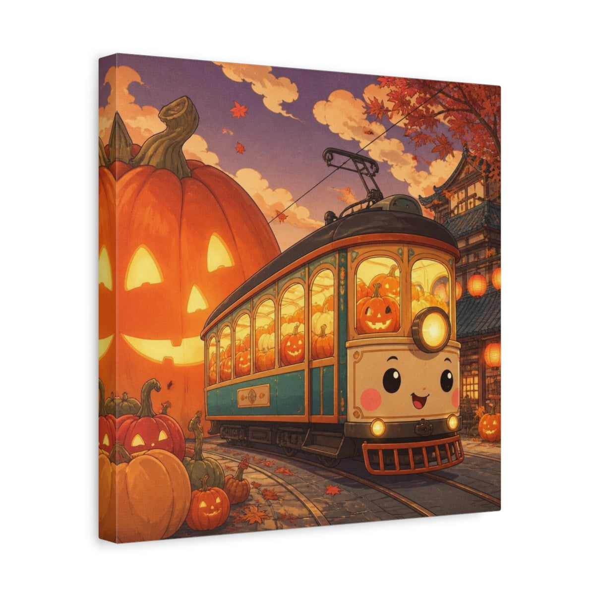 Side Mockup 7. Pumpkin Tram For Kids shown as canvas print