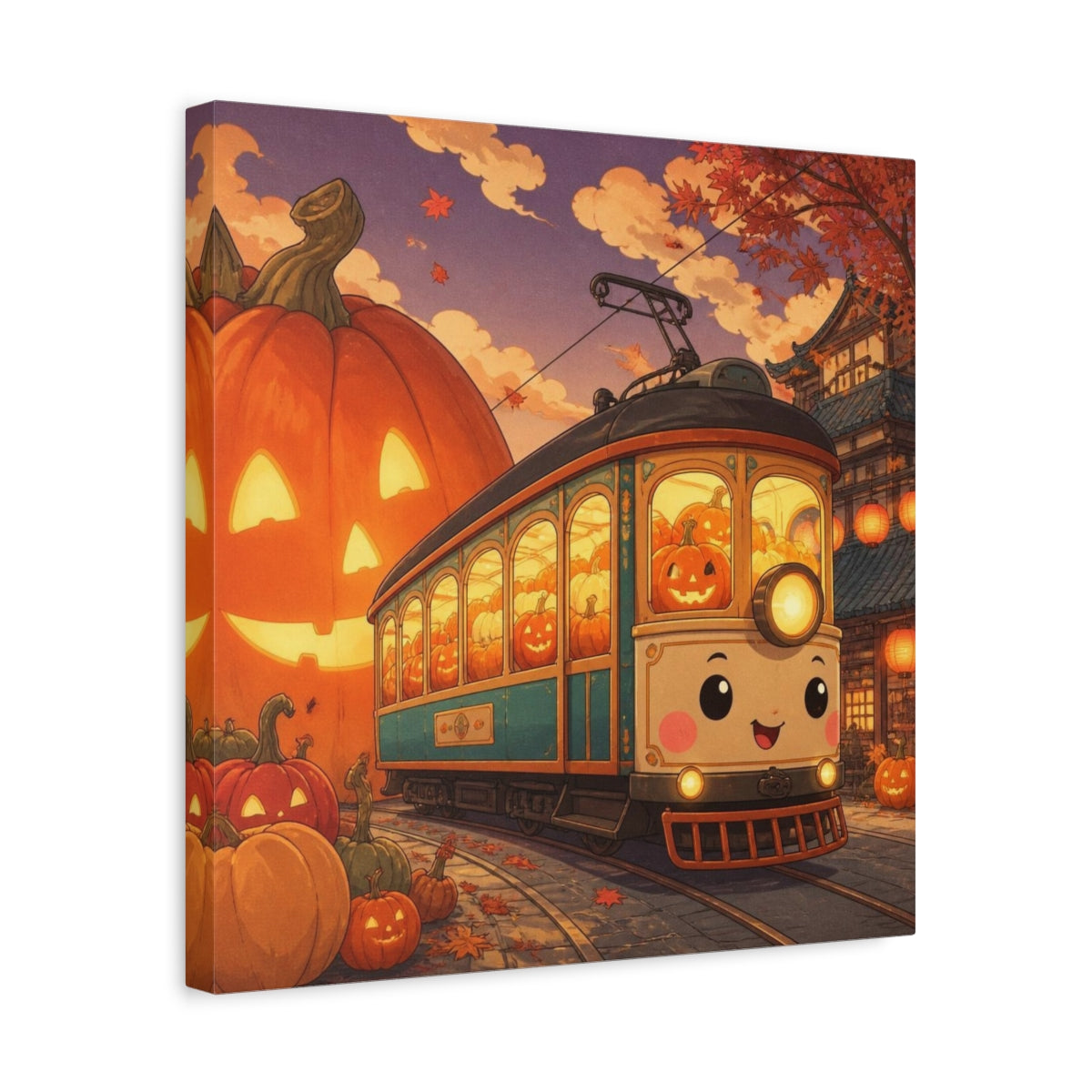 Side Mockup 6. Pumpkin Tram For Kids shown as canvas print