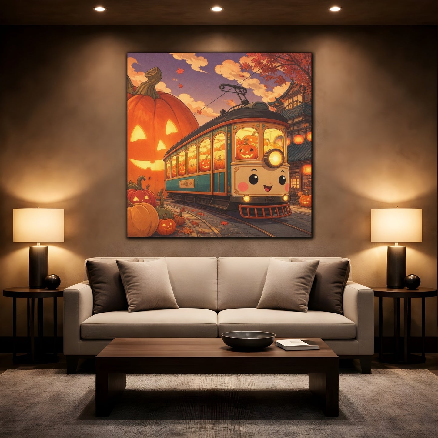Mockup 2. Pumpkin Tram For Kids shown as canvas print