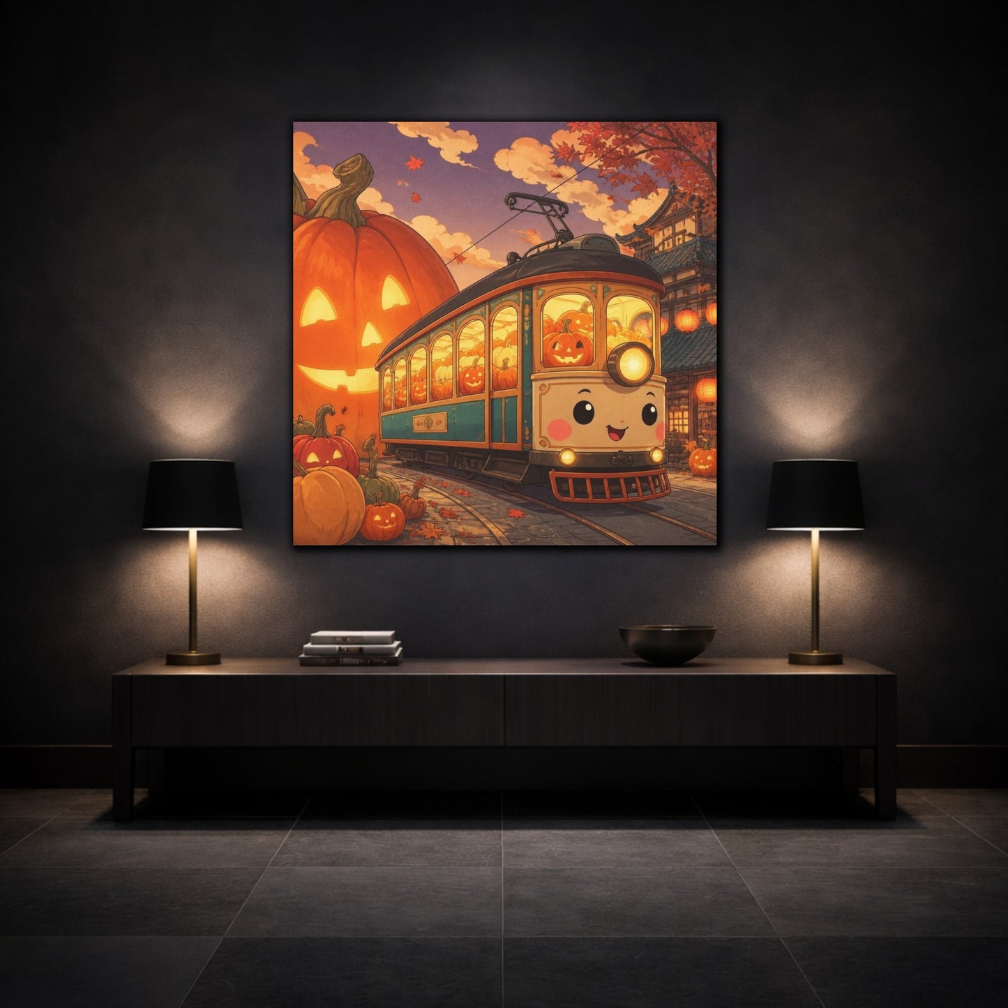 Mockup 3. Pumpkin Tram For Kids shown as canvas print