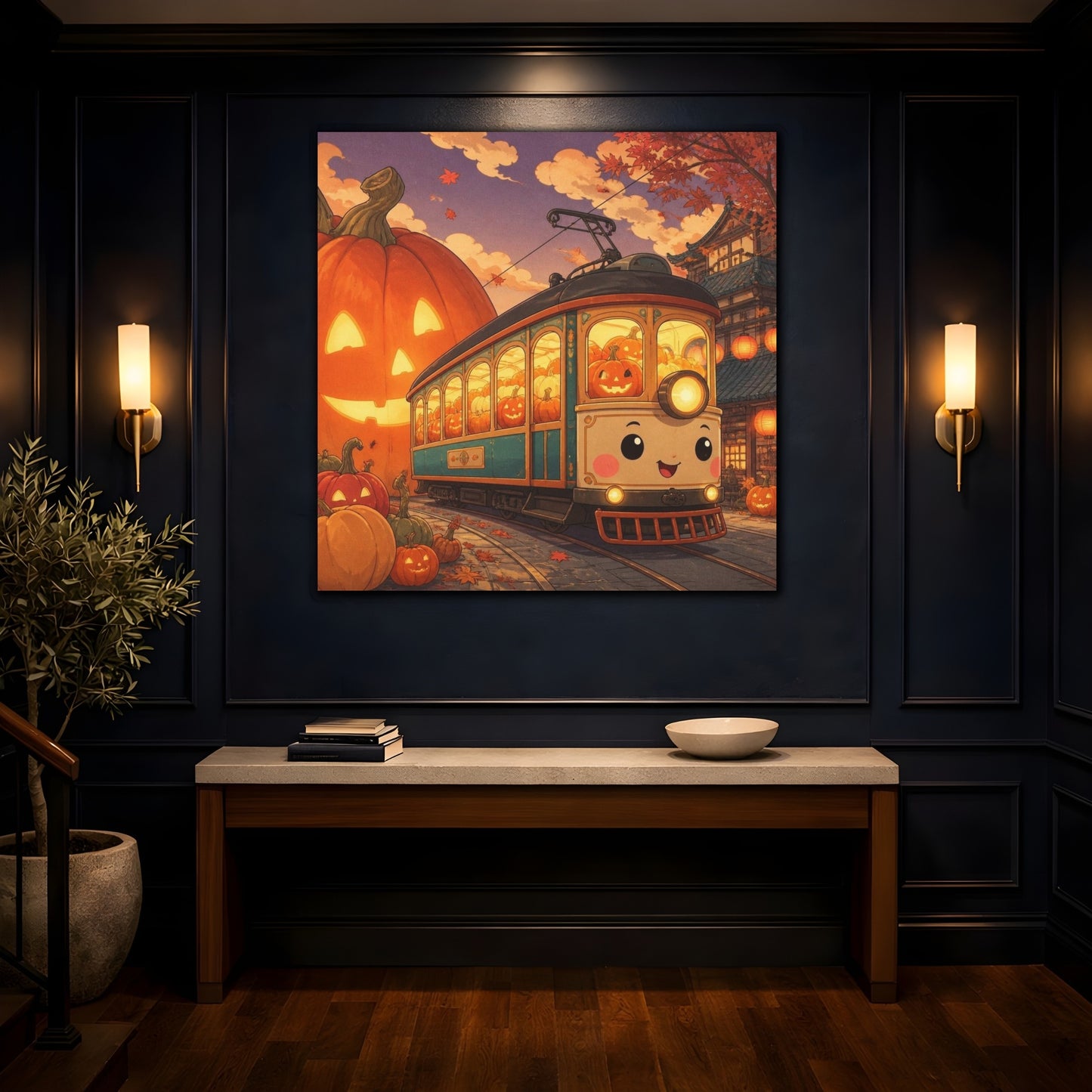 Mockup 4. Pumpkin Tram For Kids shown as canvas print
