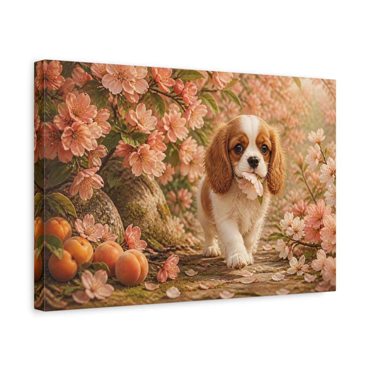Side Mockup 4. Puppy Pets Apricot Blossom shown as canvas print