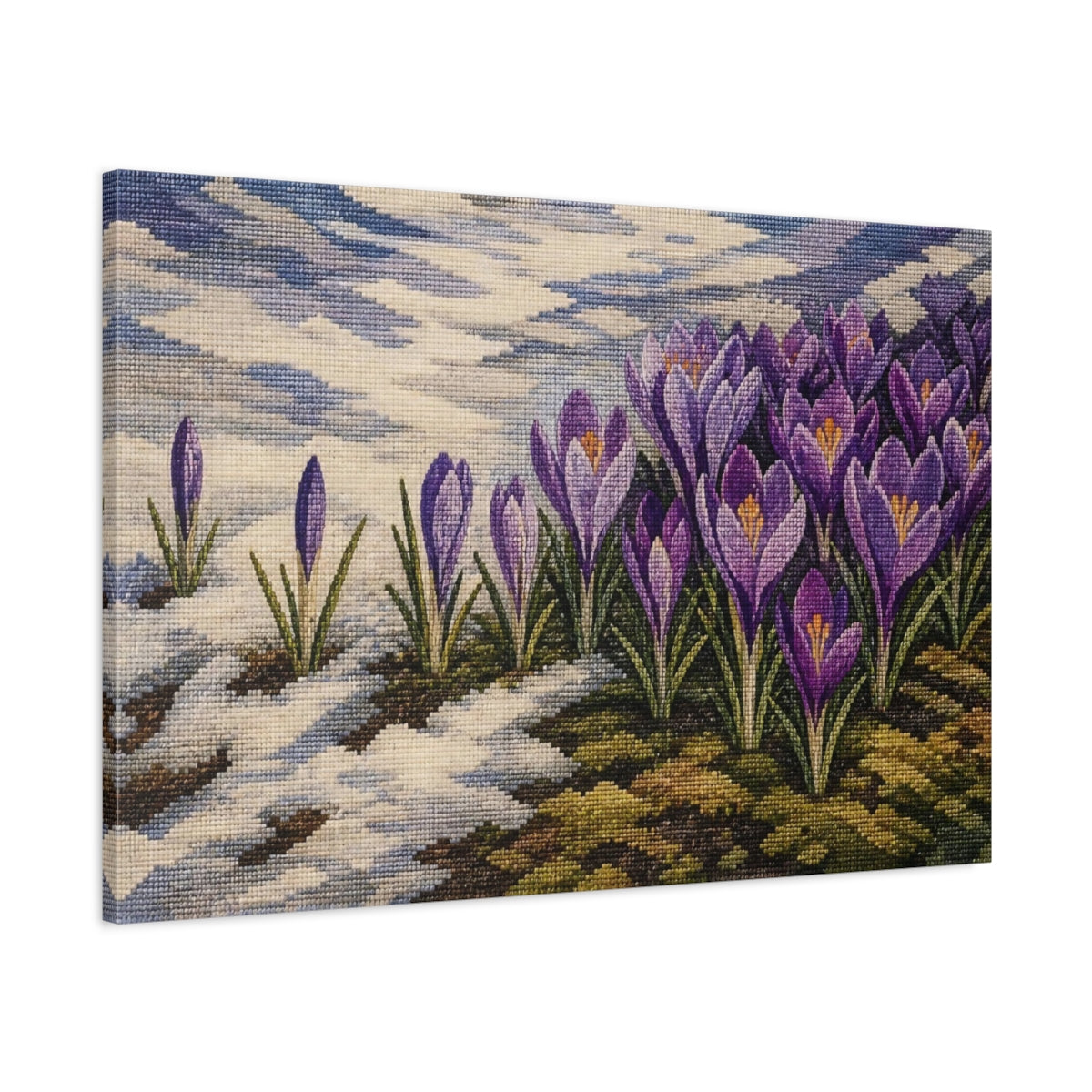 Main Mockup. Purple Crocus In Snow shown as canvas print