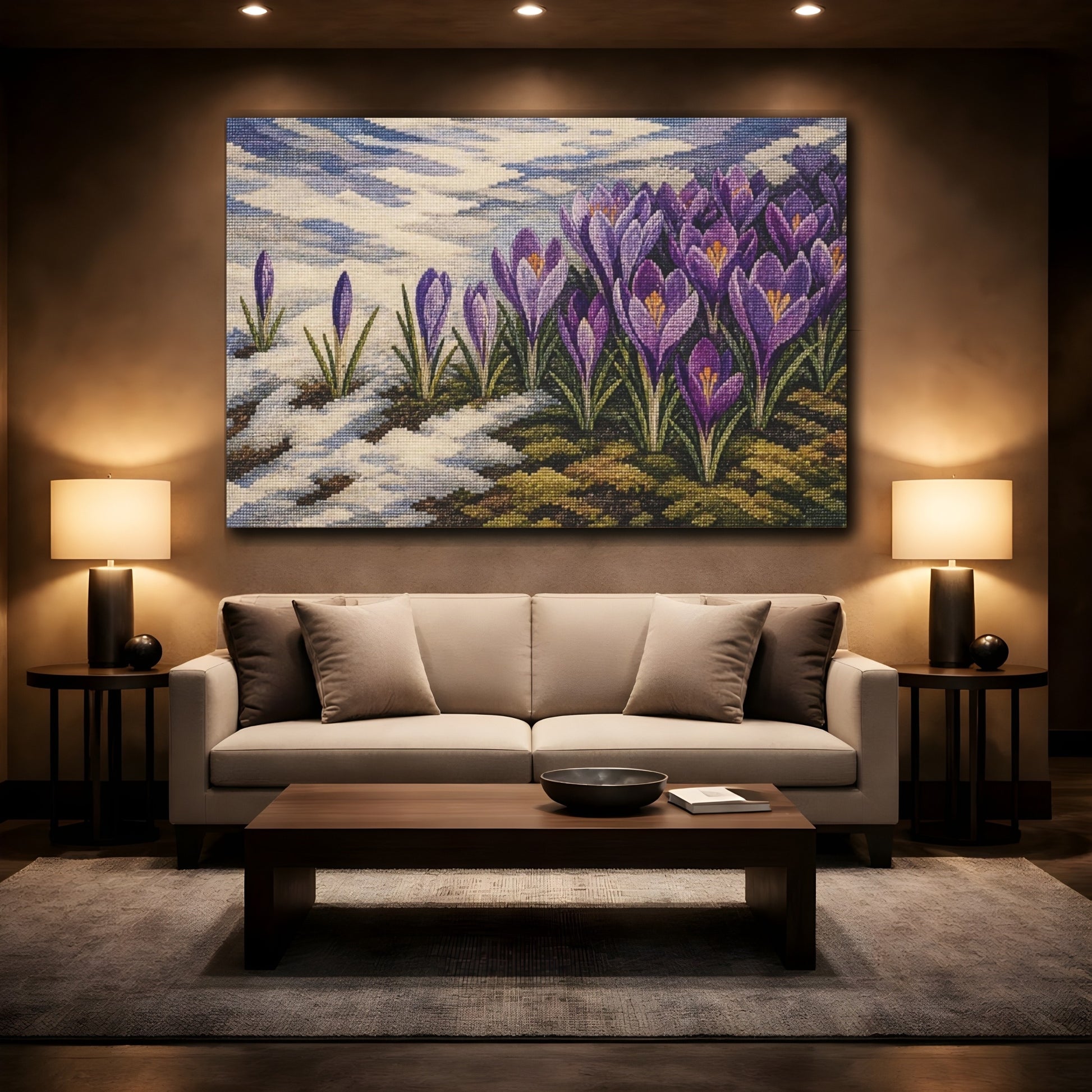 Mockup 2. Purple Crocus In Snow shown as canvas print