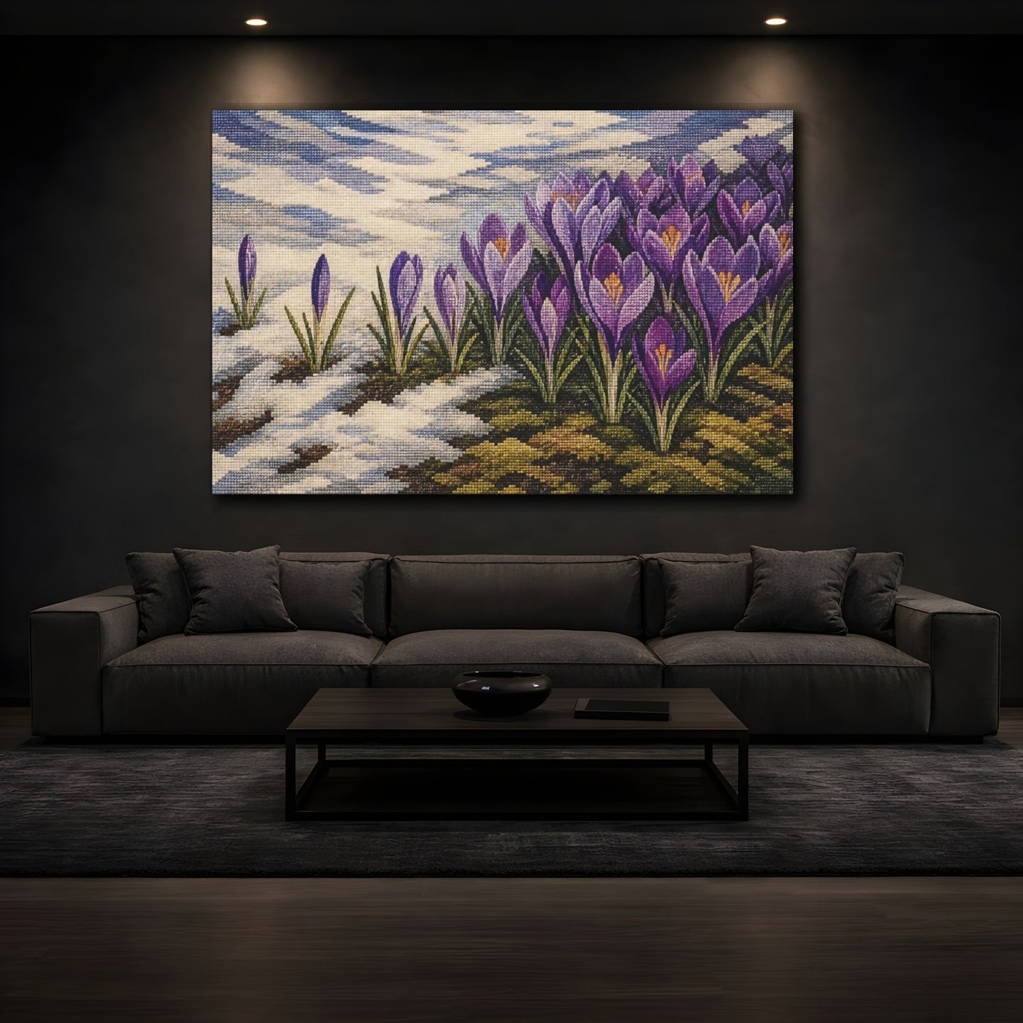 Mockup 3. Purple Crocus In Snow shown as canvas print