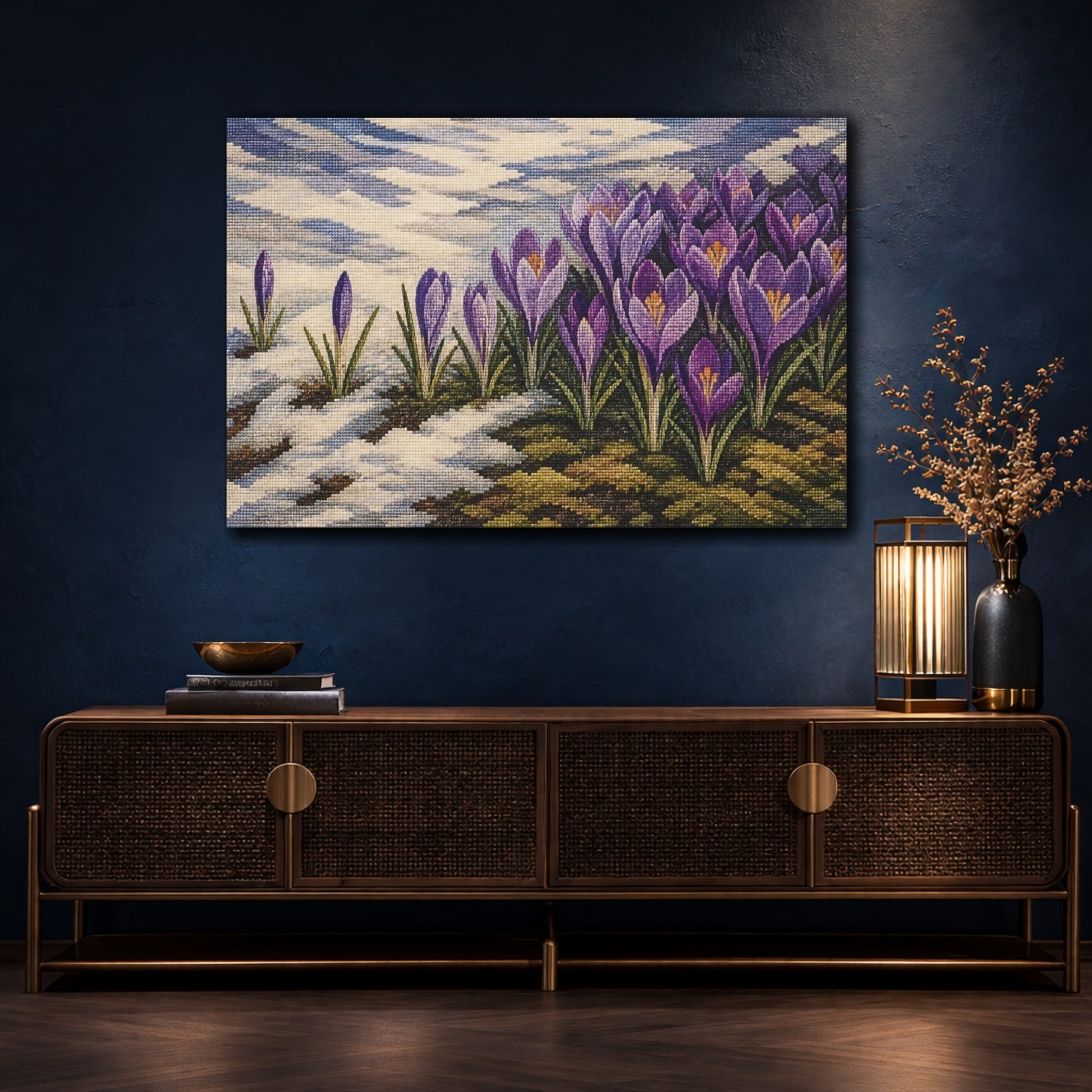 Mockup 4. Purple Crocus In Snow shown as canvas print