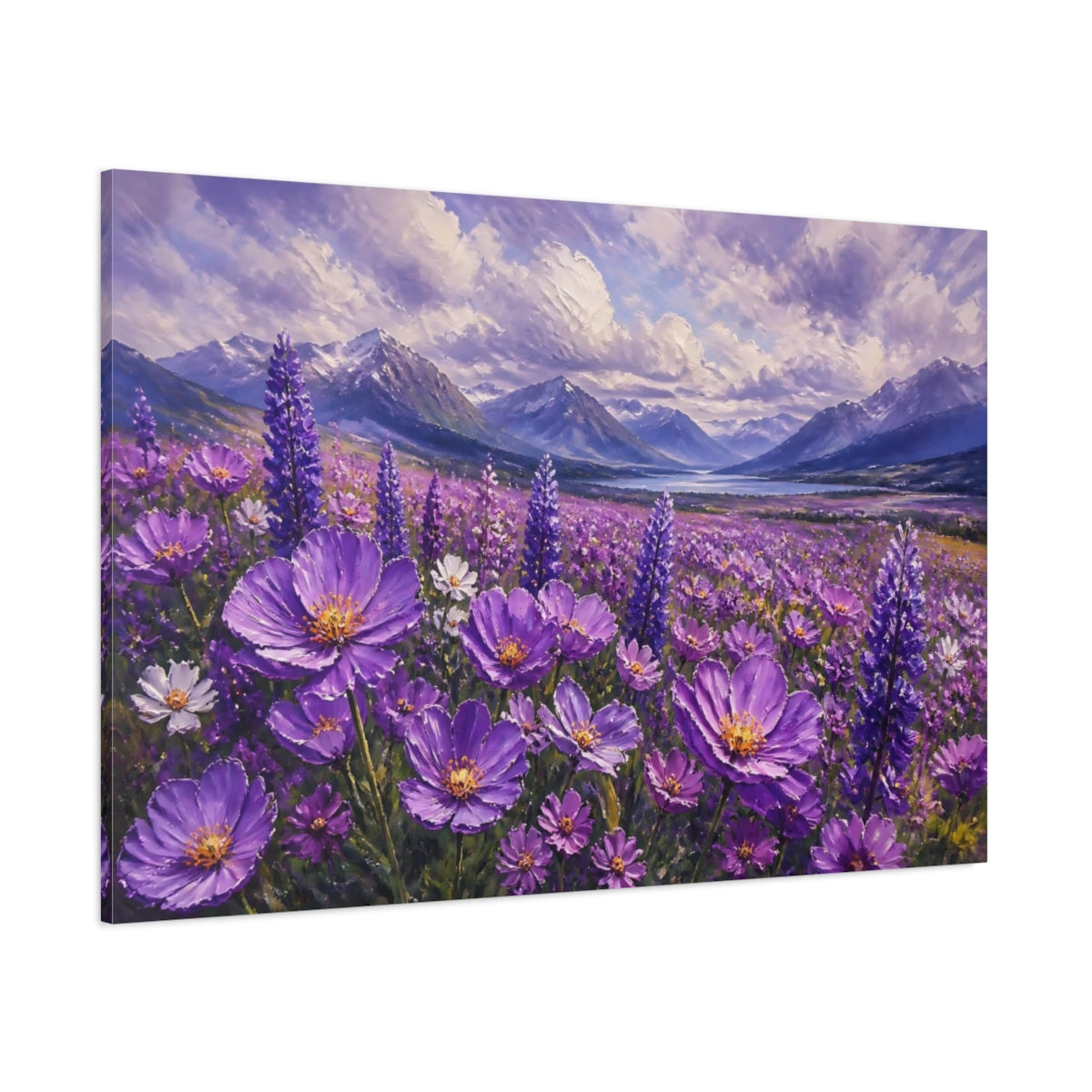 Side Mockup 1. Purple Floral Meadow shown as canvas print